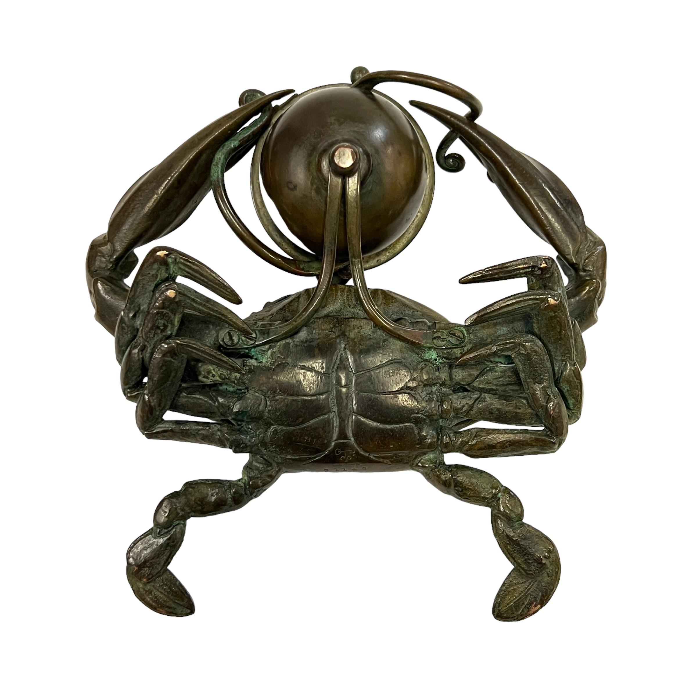 An American Art Nouveau Bronze Sculptural Blue Crab Inkwell by, Tiffany Studios For Sale 1