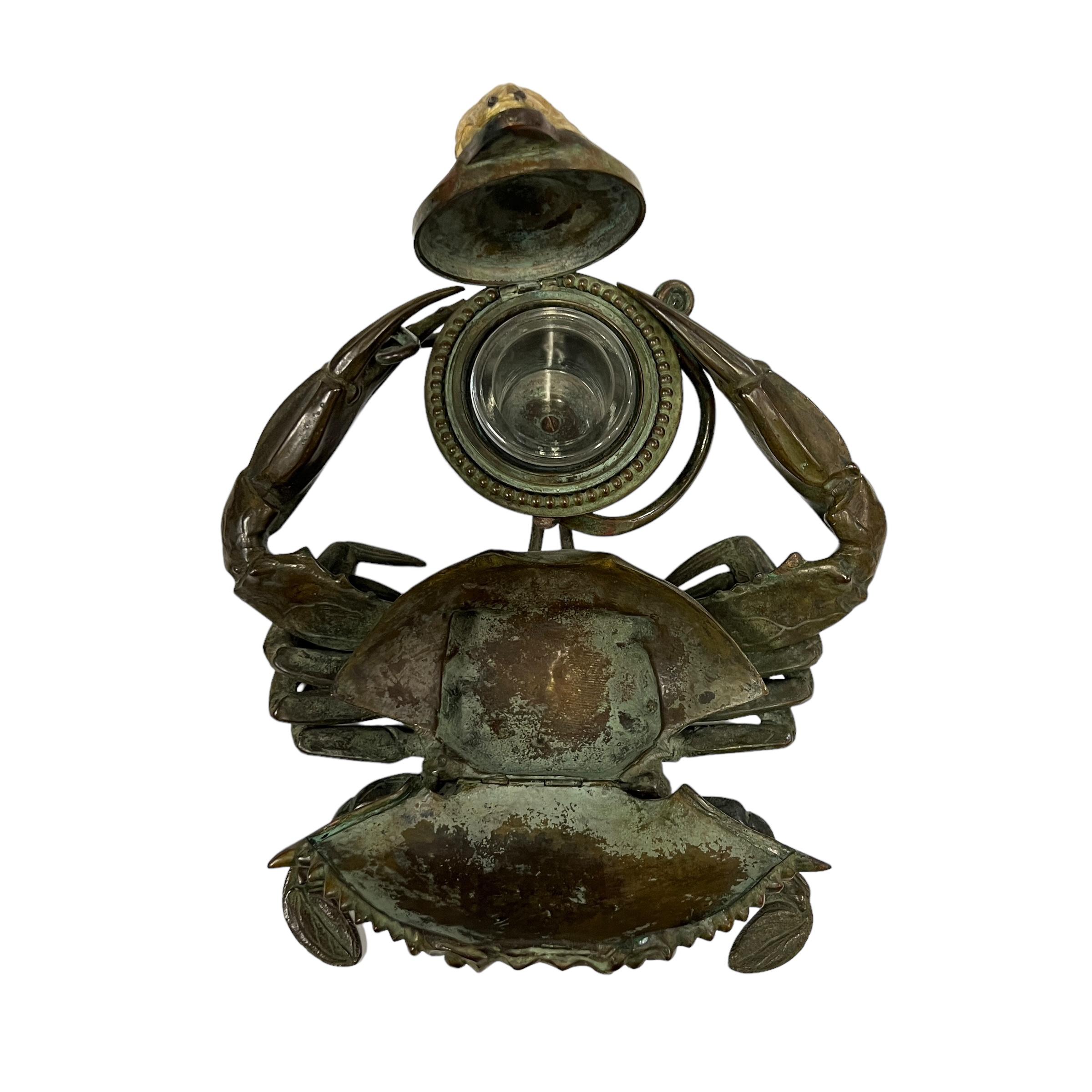 An American Art Nouveau Bronze Sculptural Blue Crab Inkwell by, Tiffany Studios For Sale 2