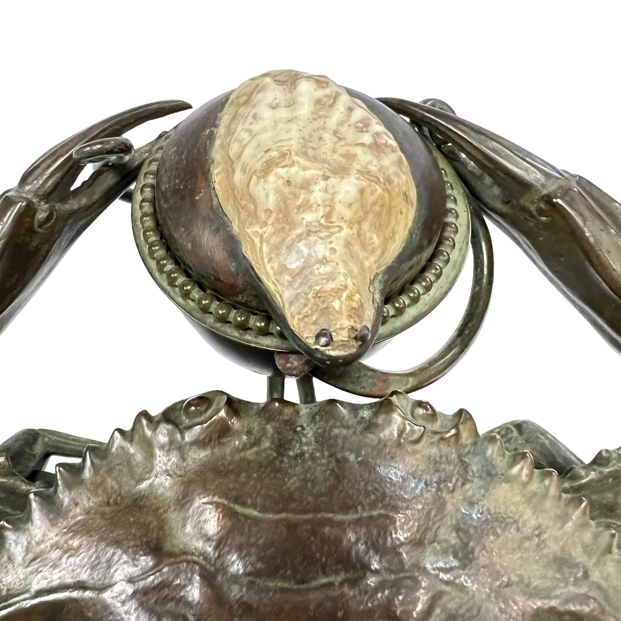 An American Art Nouveau Bronze Sculptural Blue Crab Inkwell by, Tiffany Studios For Sale 3