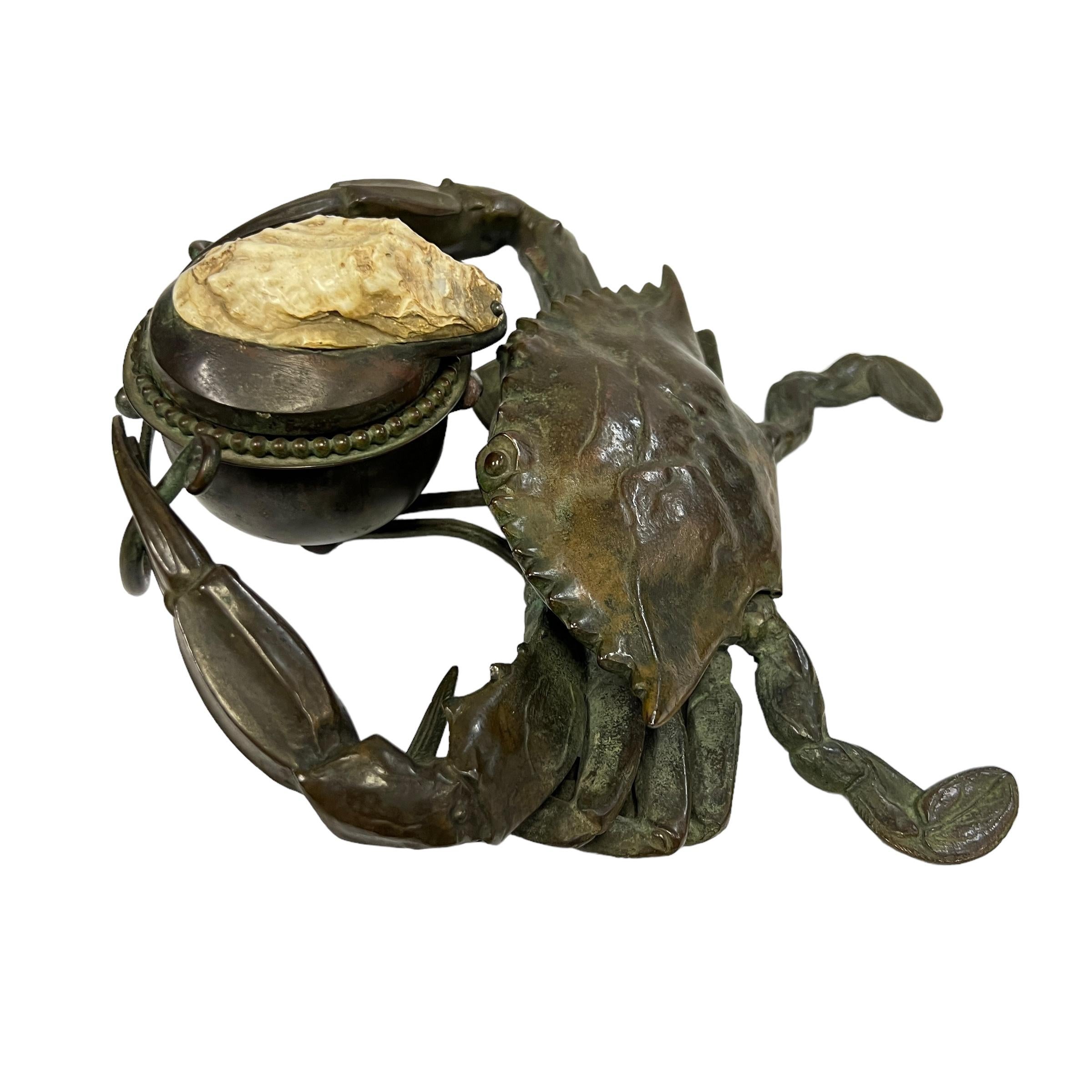 An American Art Nouveau Bronze Sculptural Blue Crab Inkwell by, Tiffany Studios For Sale 4