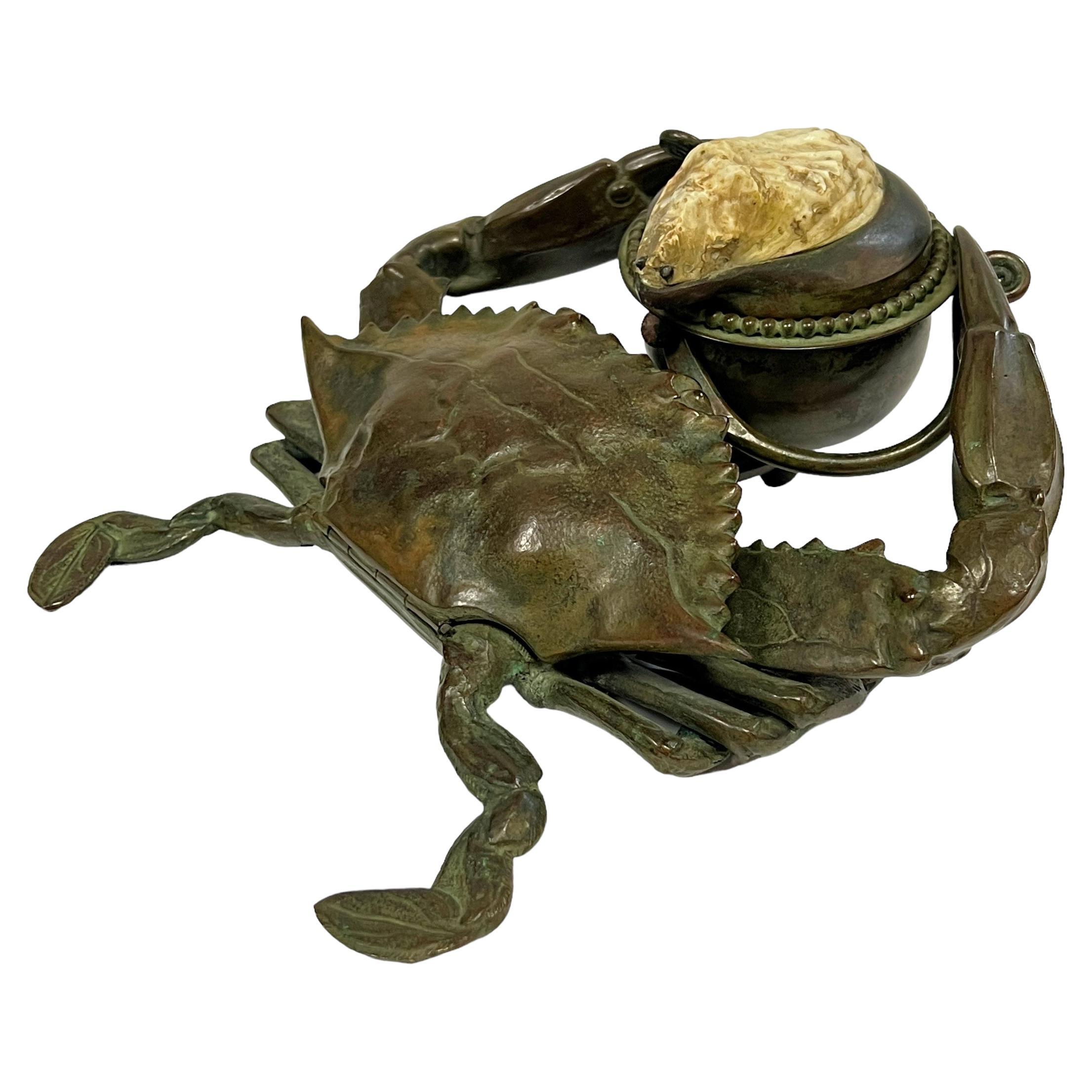 An American Art Nouveau Bronze Sculptural Blue Crab Inkwell by, Tiffany Studios For Sale