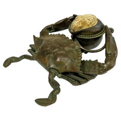 An American Art Nouveau Bronze Sculptural Blue Crab Inkwell by, Tiffany Studios