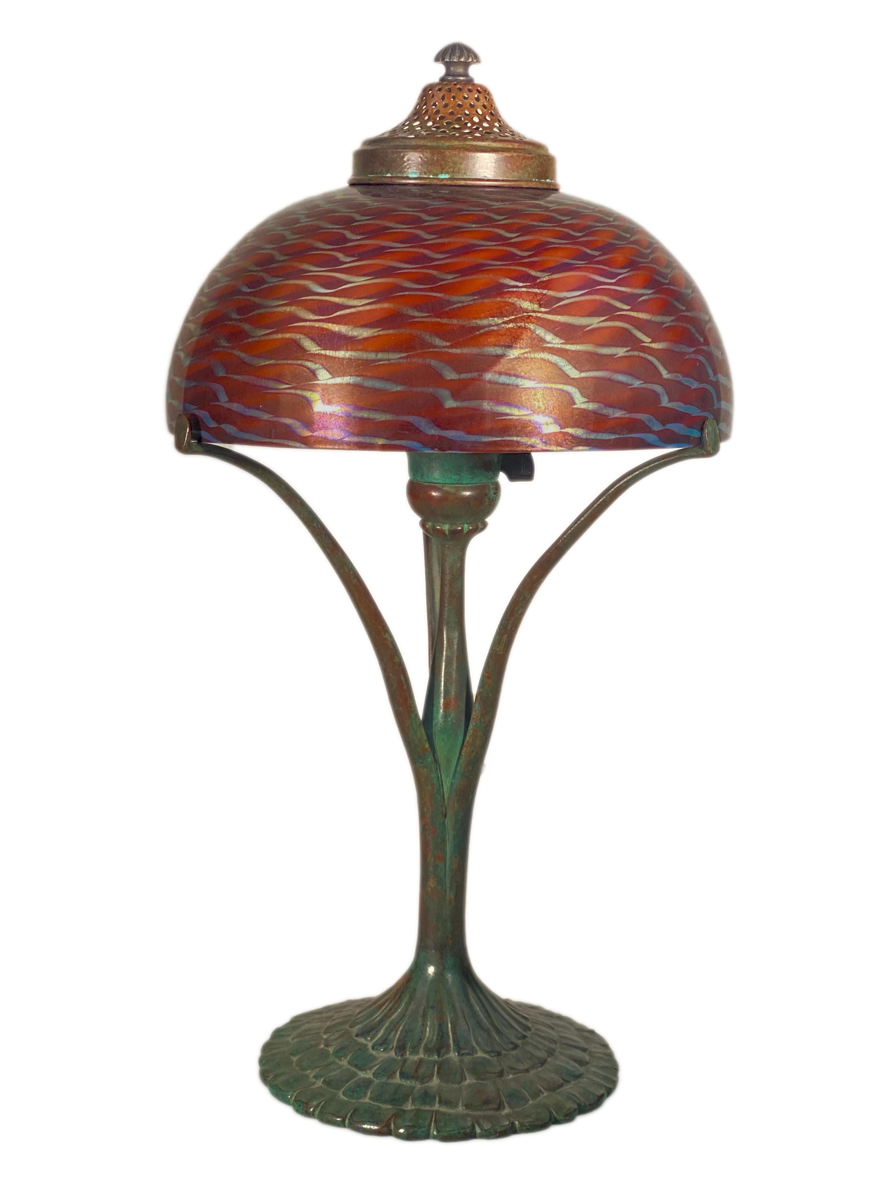20th Century An American Art Nouveau Damascene Desk Lamp by, Tiffany Studios