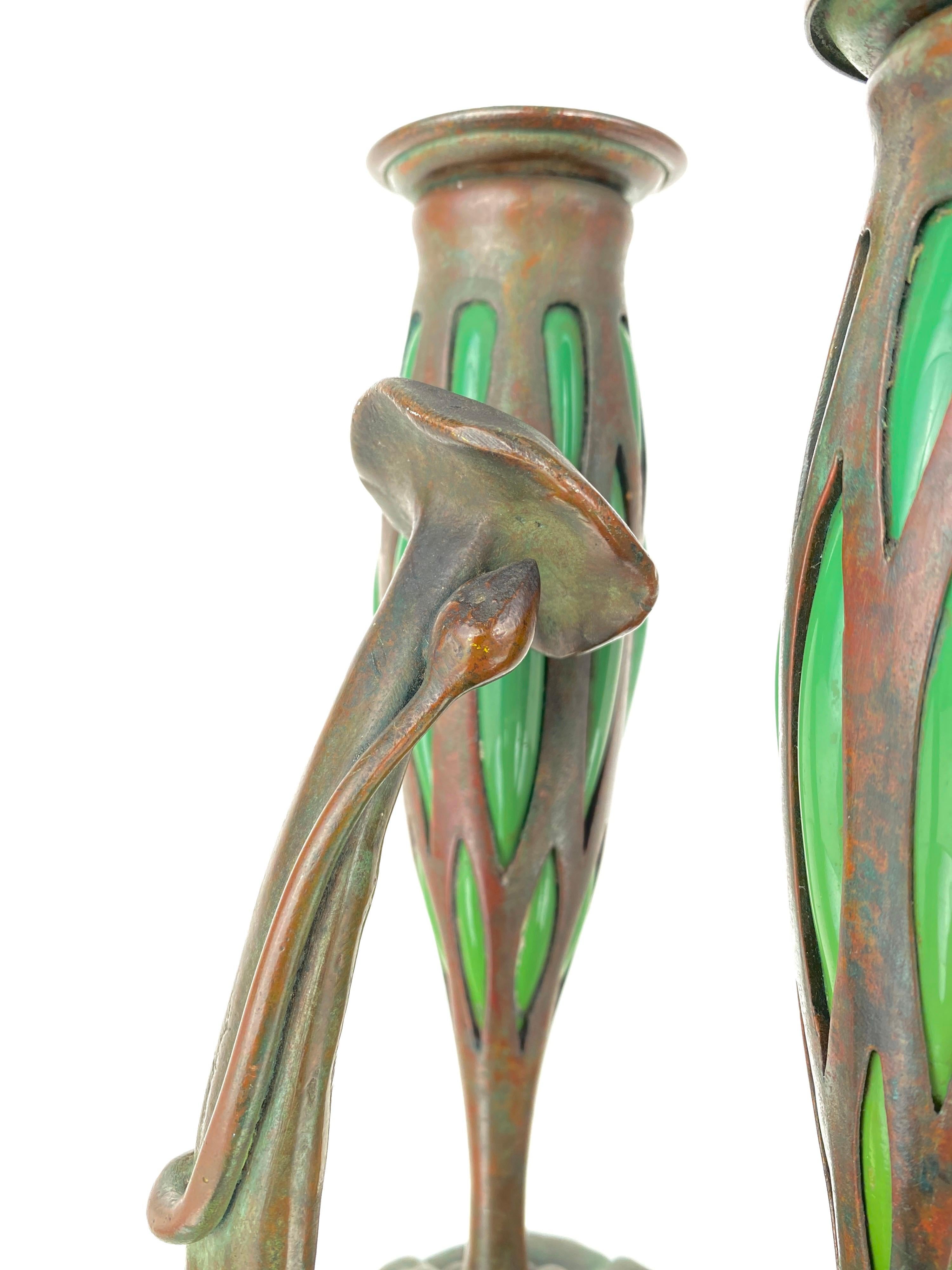 American Art Nouveau Double Night Chamber Candlestick by, Tiffany Studios 2