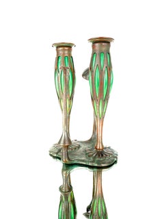 American Art Nouveau Double Night Chamber Candlestick by, Tiffany Studios