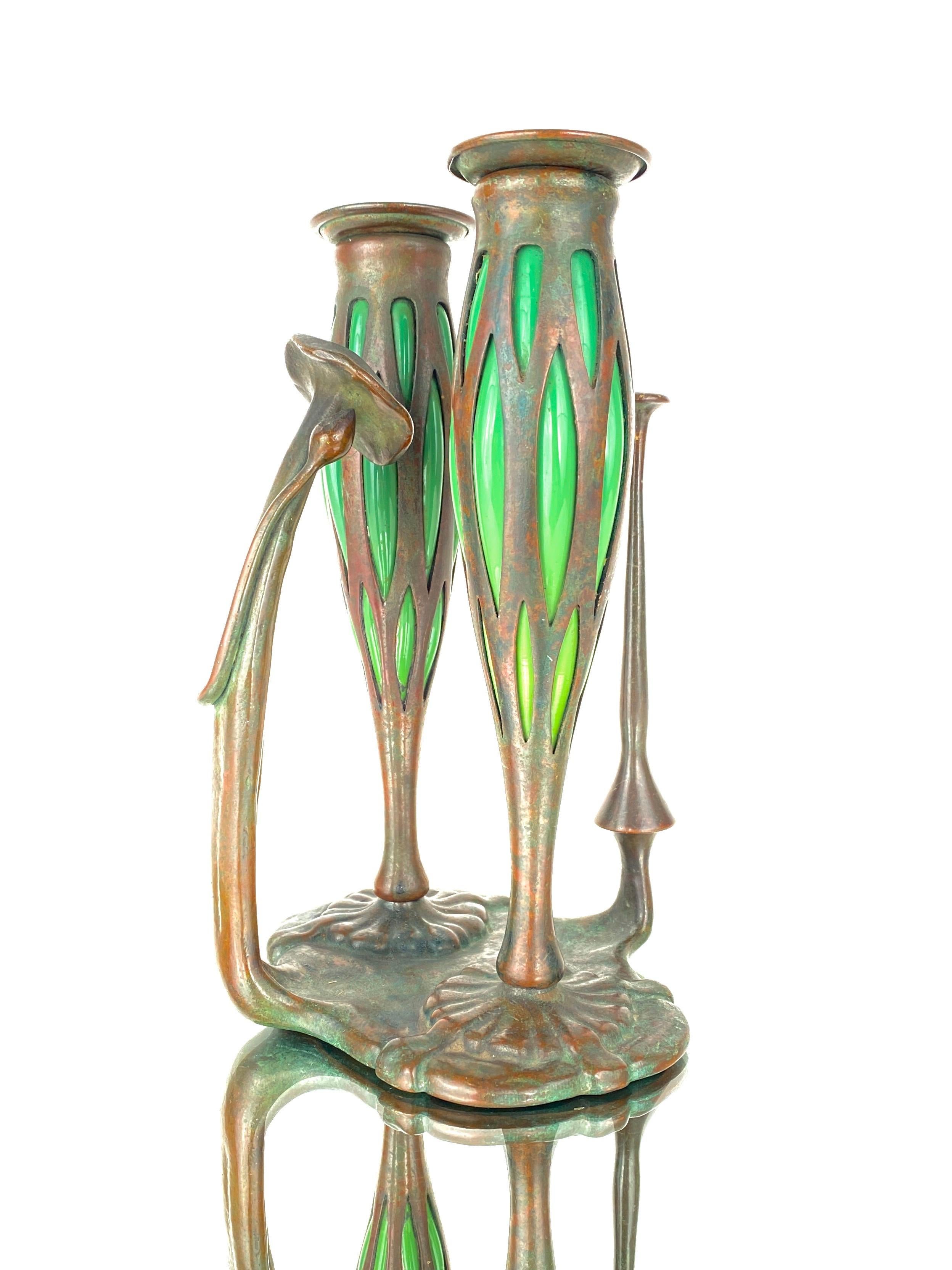 American Art Nouveau Double Night Chamber Candlestick by, Tiffany Studios In Good Condition In Englewood, NJ
