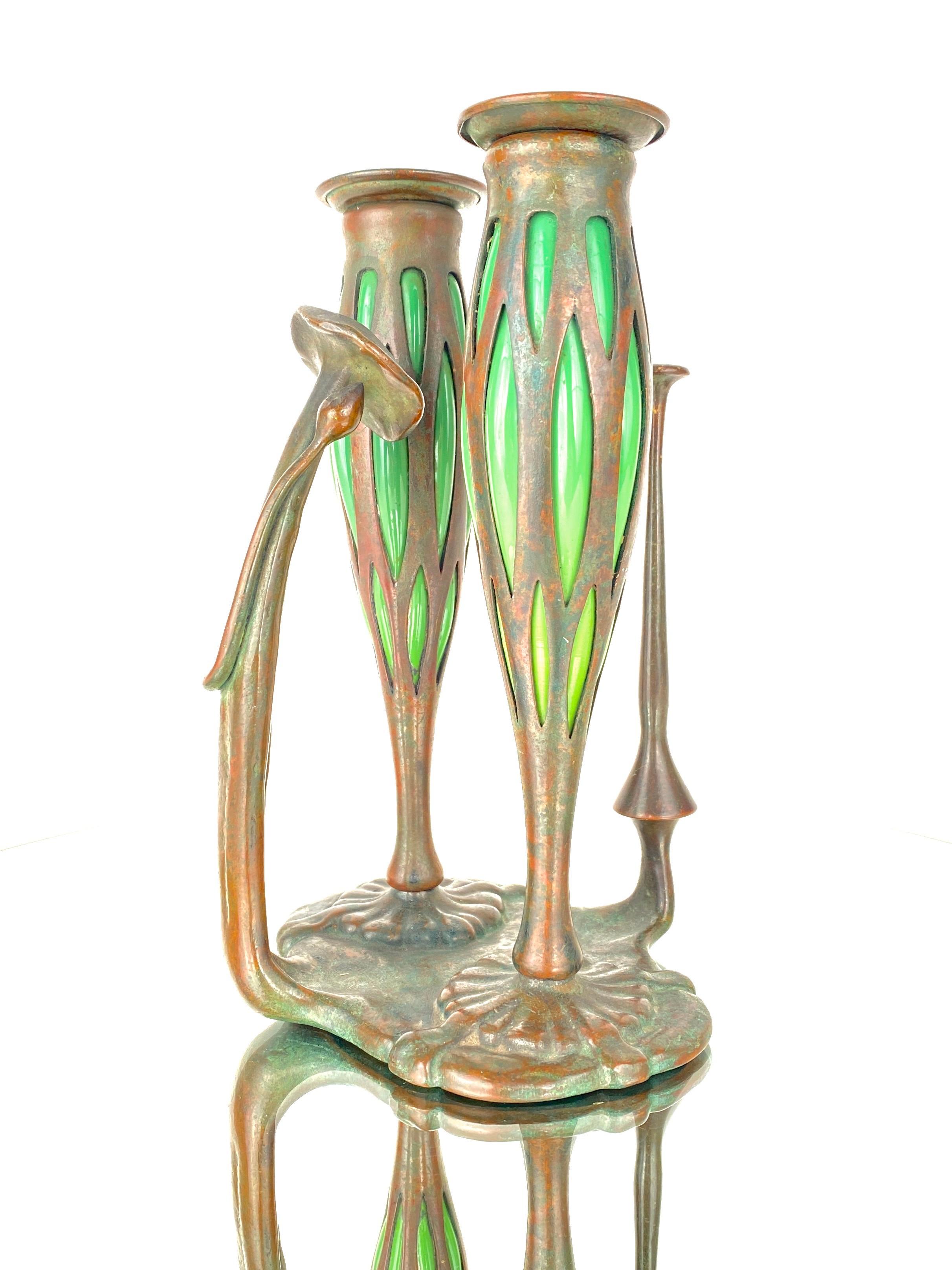 20th Century American Art Nouveau Double Night Chamber Candlestick by, Tiffany Studios