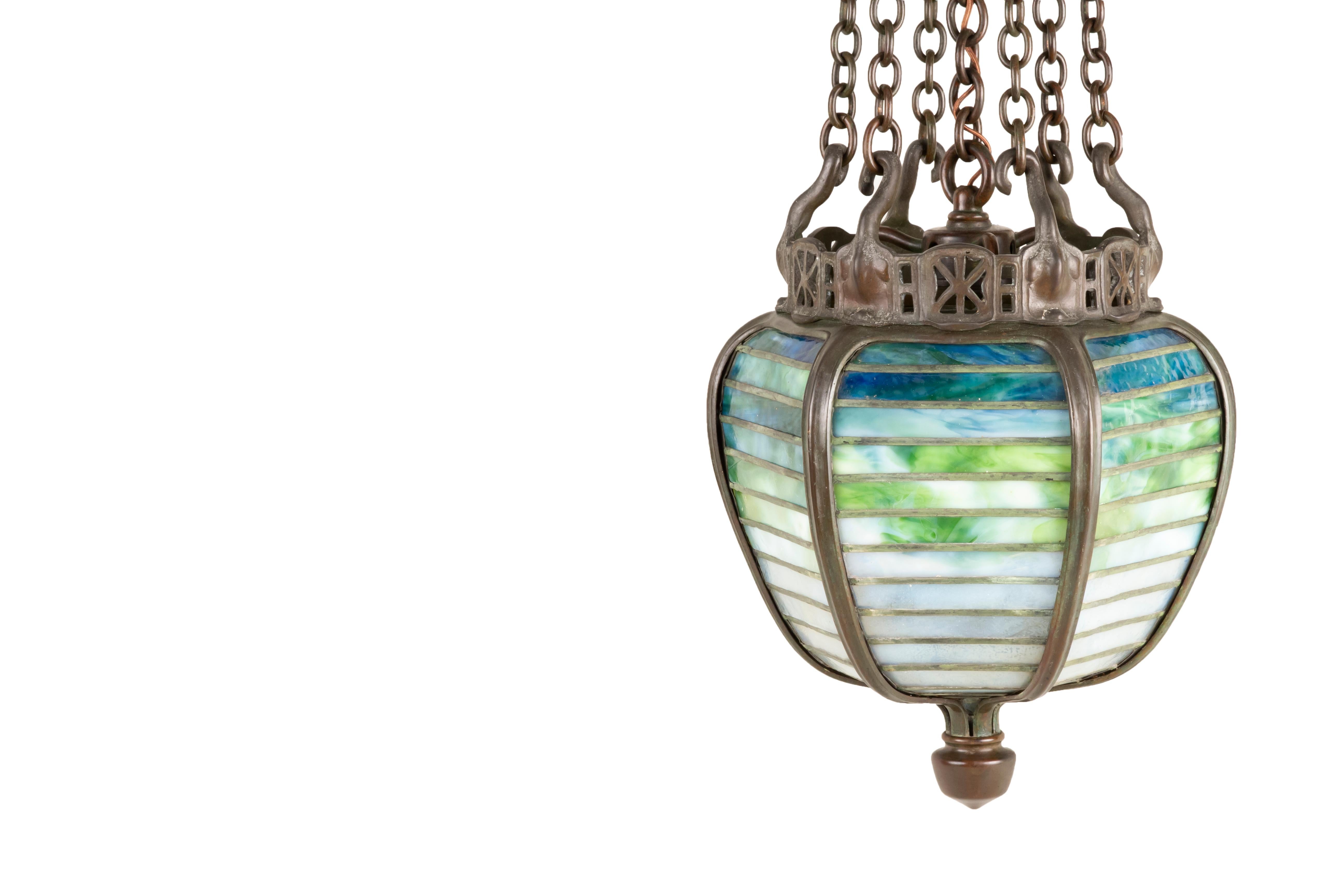 American Art Nouveau Moorish Geometric Lantern by Tiffany Studios In Good Condition In Englewood, NJ