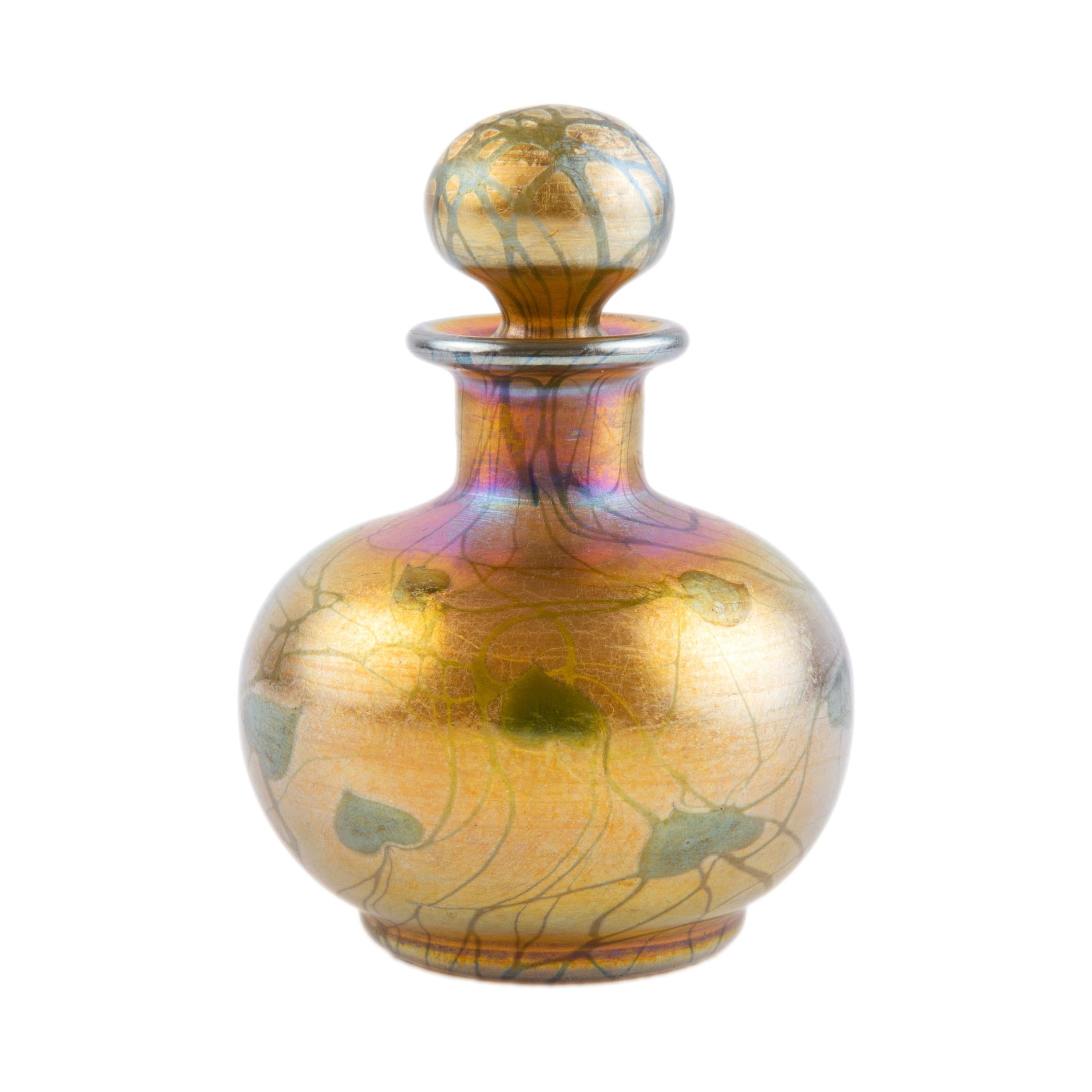 American Art Nouveau Tiffany Favrile Hearts and Vine Art Glass Perfume Bottle