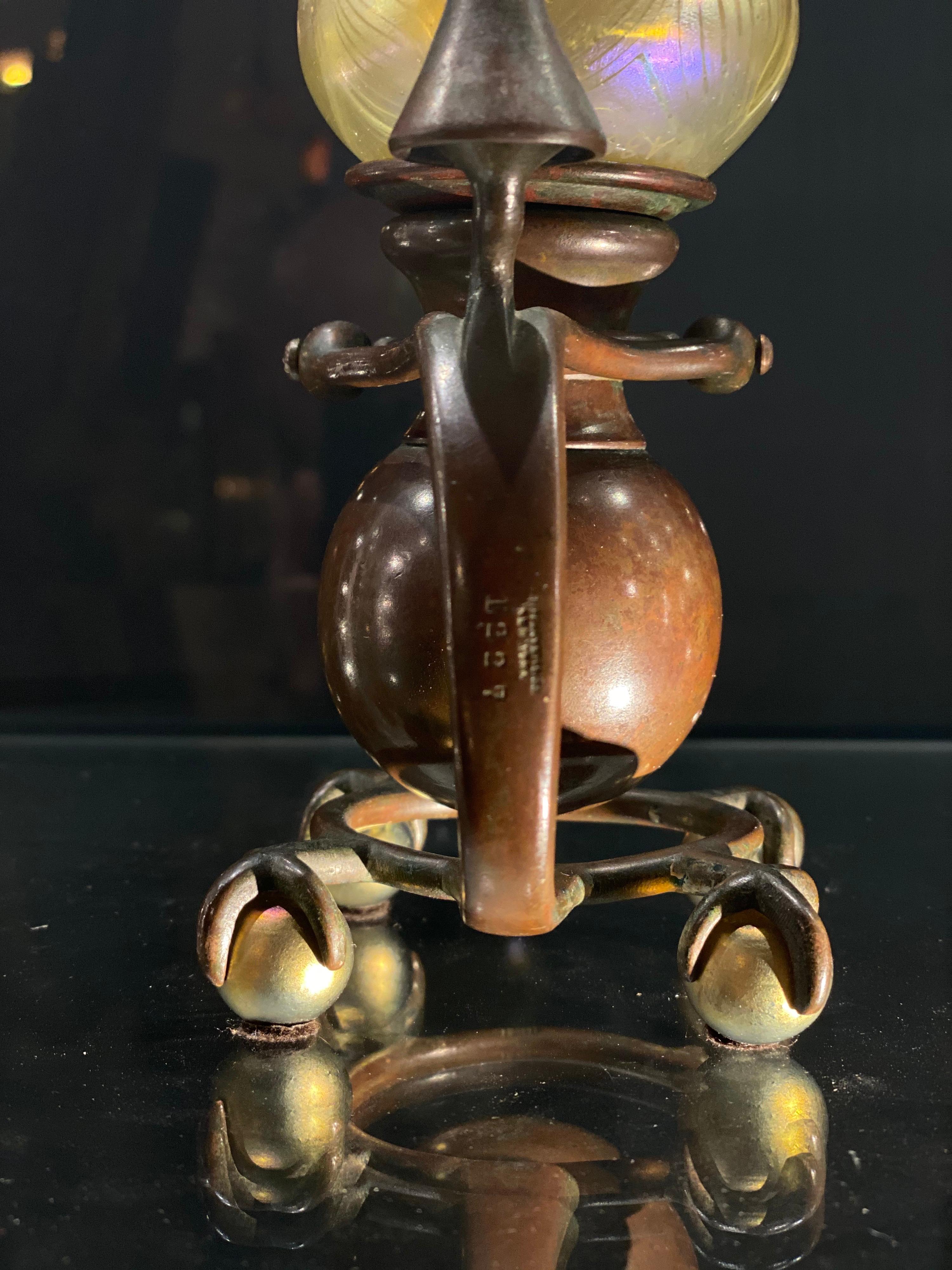 Bronze American Art Nouveau “Gimbal” Candlestick by Tiffany Studios