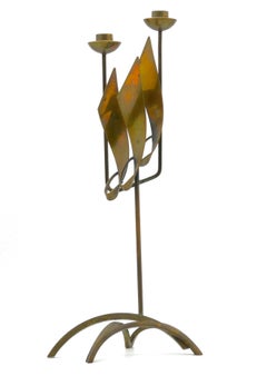 An American Brass Shabbat Candle Holder by Maxwell Chayat