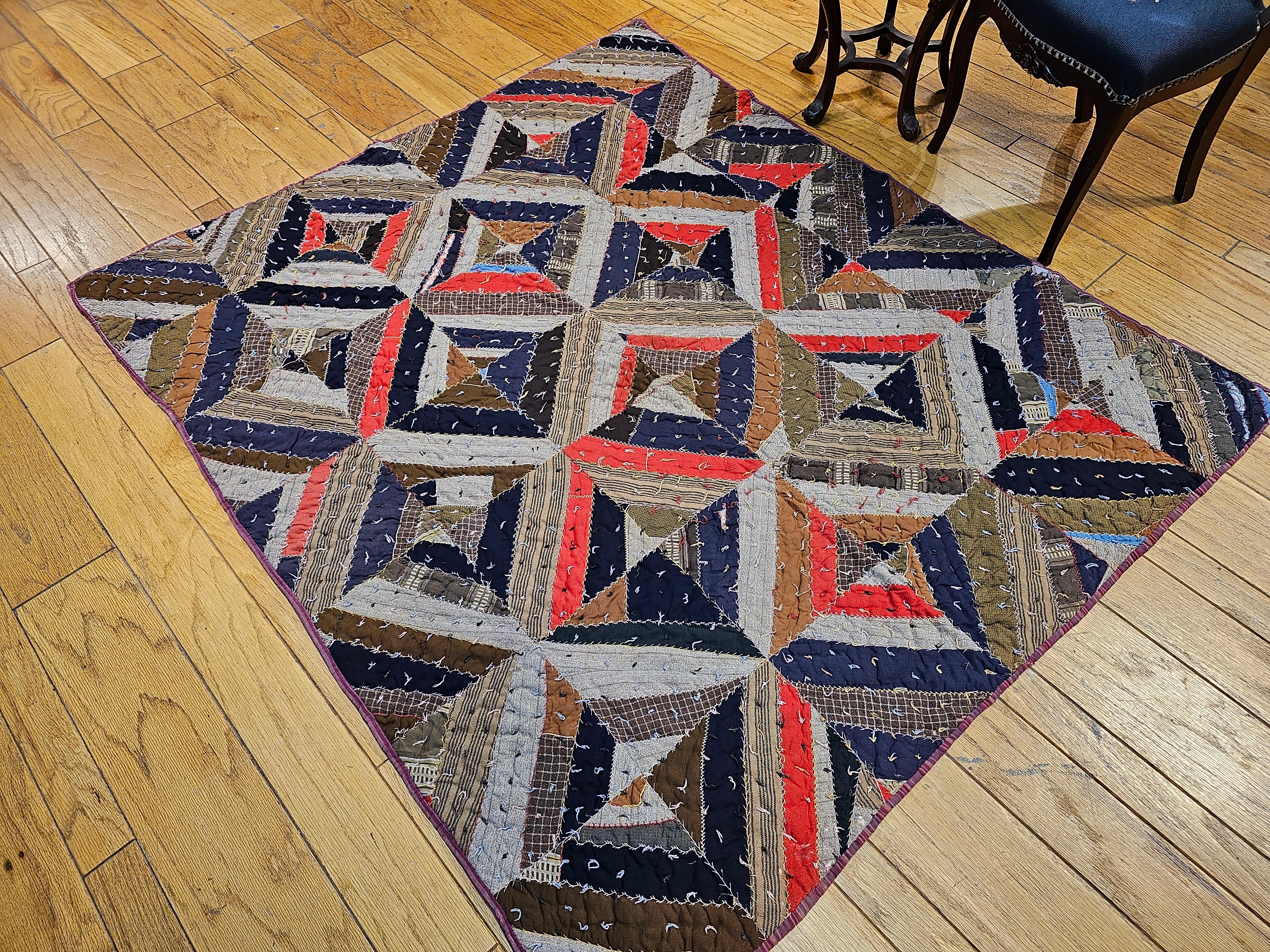 Wool An American Civil War Era African American Southern Quilt From the Deep South For Sale