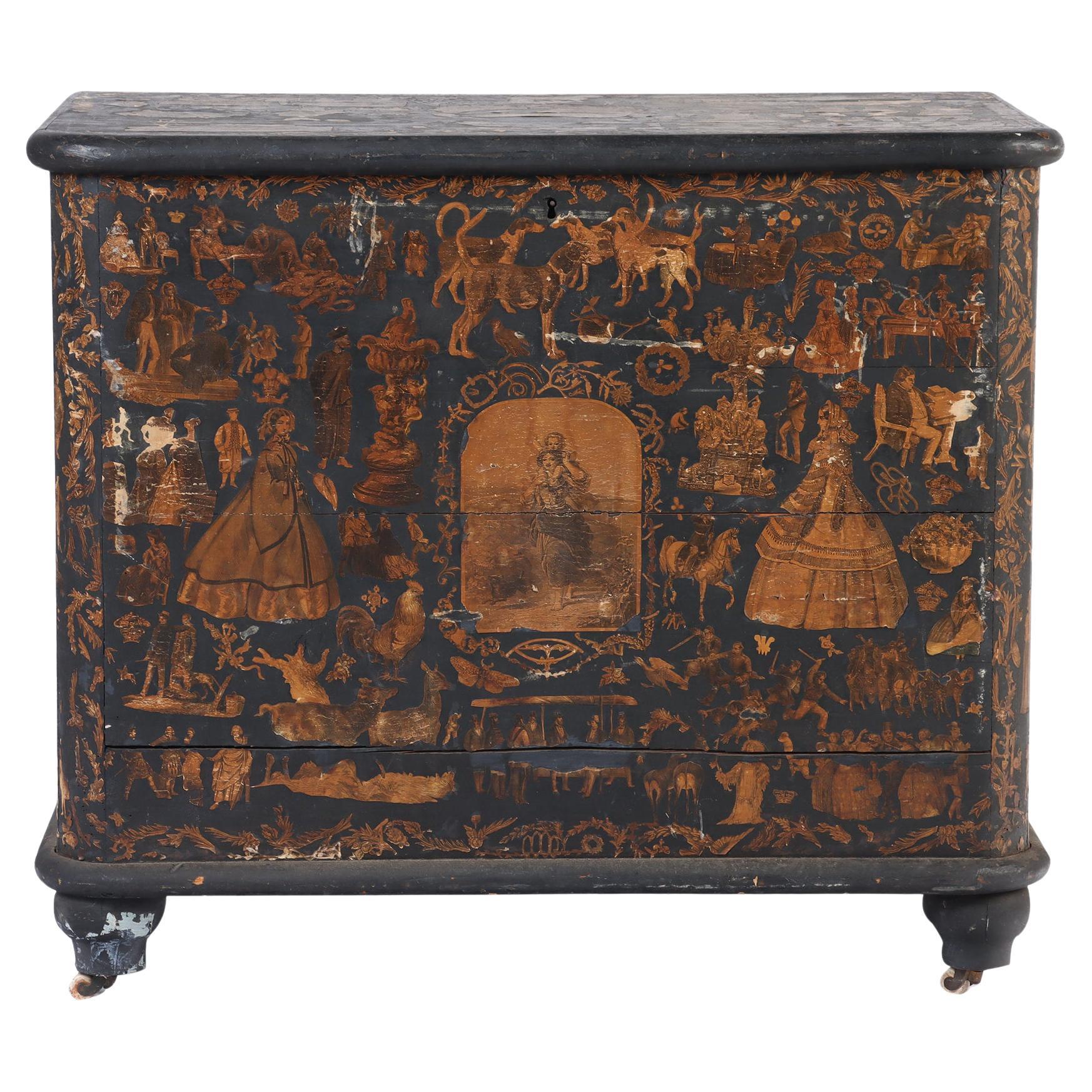 American Decoupage Vintage Chest/Sideboard, 19th Century For Sale