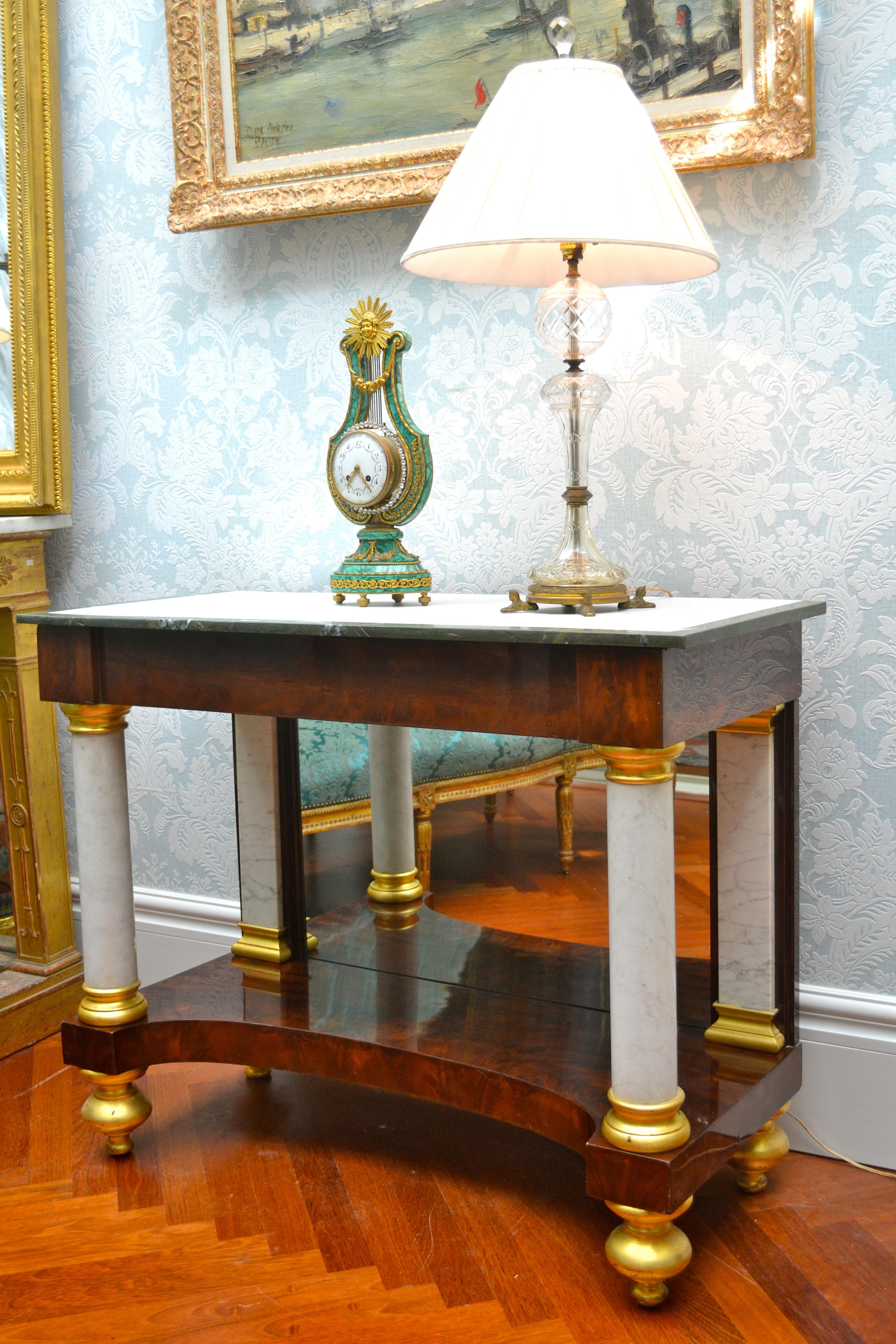 19th Century American Empire Mahogany and Marble Classical Console, NY, circa 1825 For Sale
