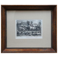 "An American Farm-Yard" Antique 1873 Victorian Engraving Cows Horses Pigs Sheep