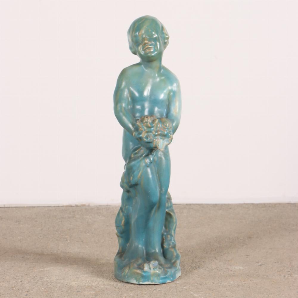 Glazed An American glazed terracotta fountain figure, C. 1940. For Sale