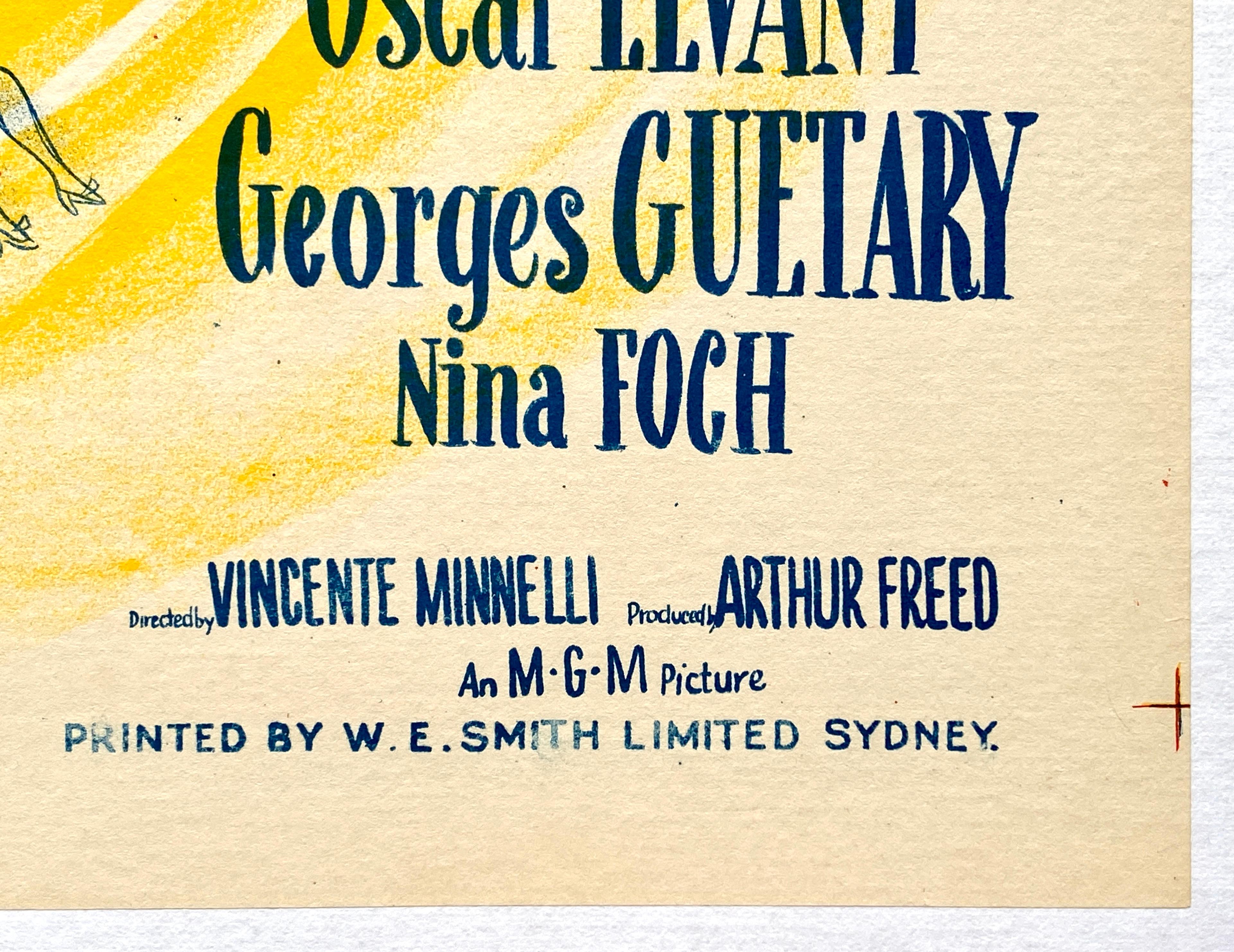 'An American in Paris' Original Vintage Australian Daybill Movie Poster, 1951 In Good Condition For Sale In Devon, GB
