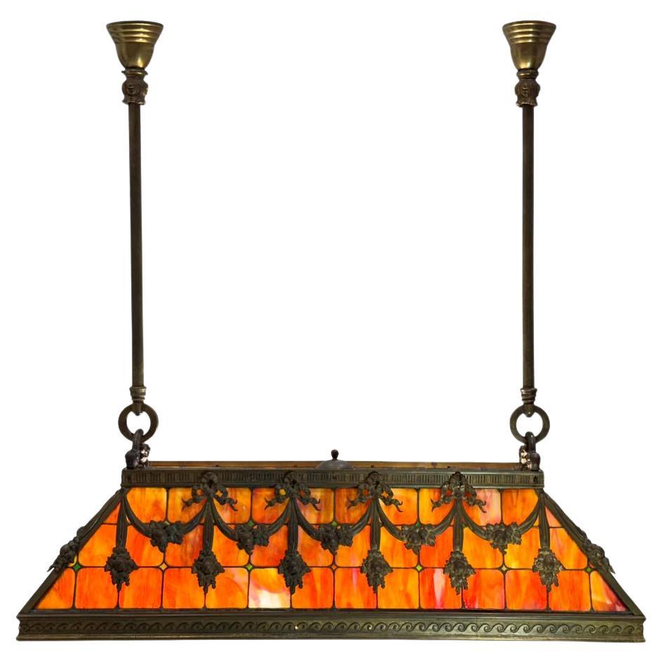 An American Leaded Glass and Gilt Bronze Billiard Fixture