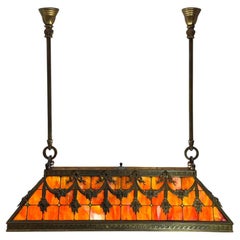 An American Leaded Glass and Gilt Bronze Billiard Fixture