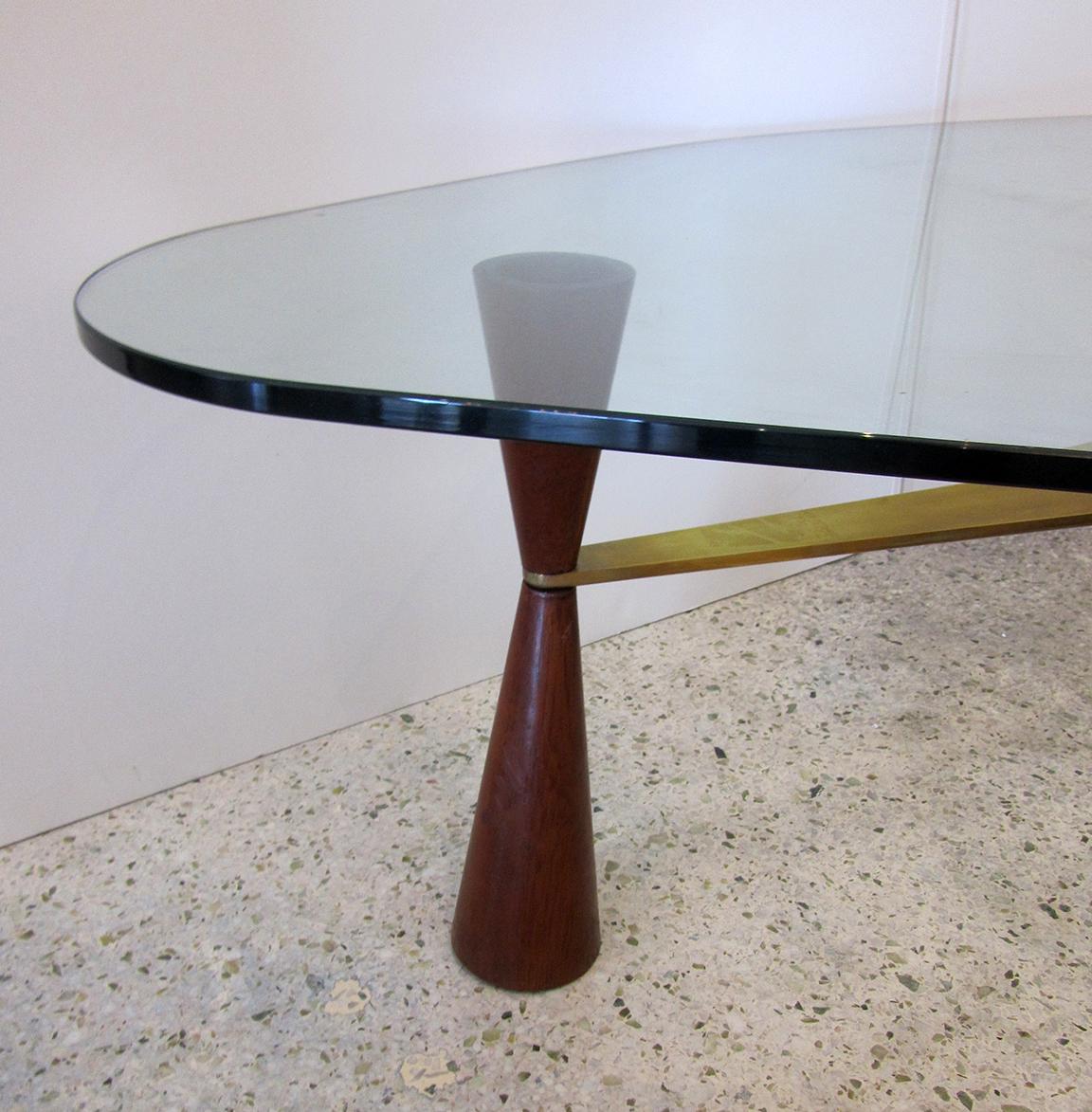 American Modern Brass /Wood/Glass Coffee Table, Edward Wormley for Dunbar In Good Condition In Hollywood, FL