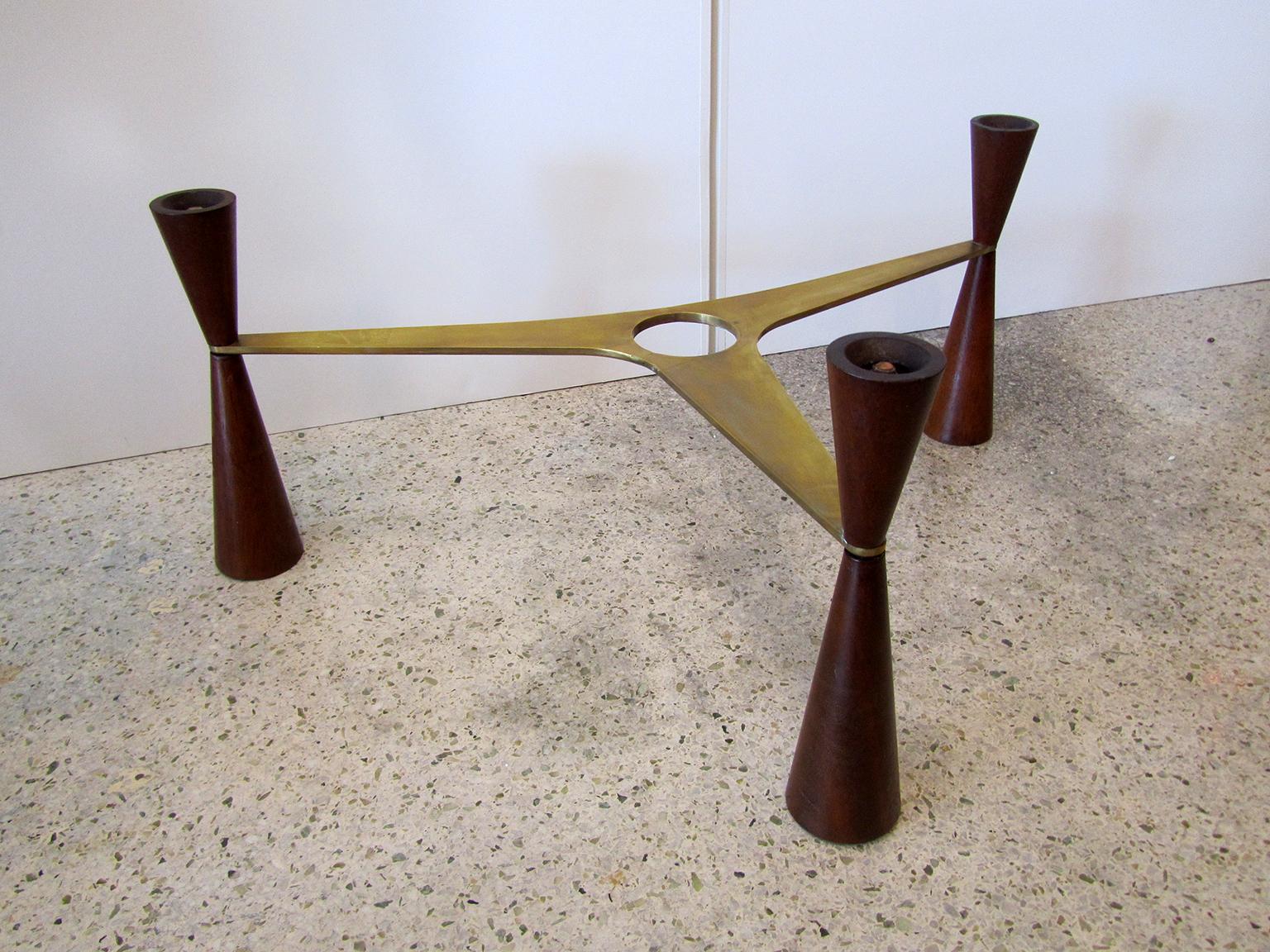 Mid-20th Century American Modern Brass /Wood/Glass Coffee Table, Edward Wormley for Dunbar