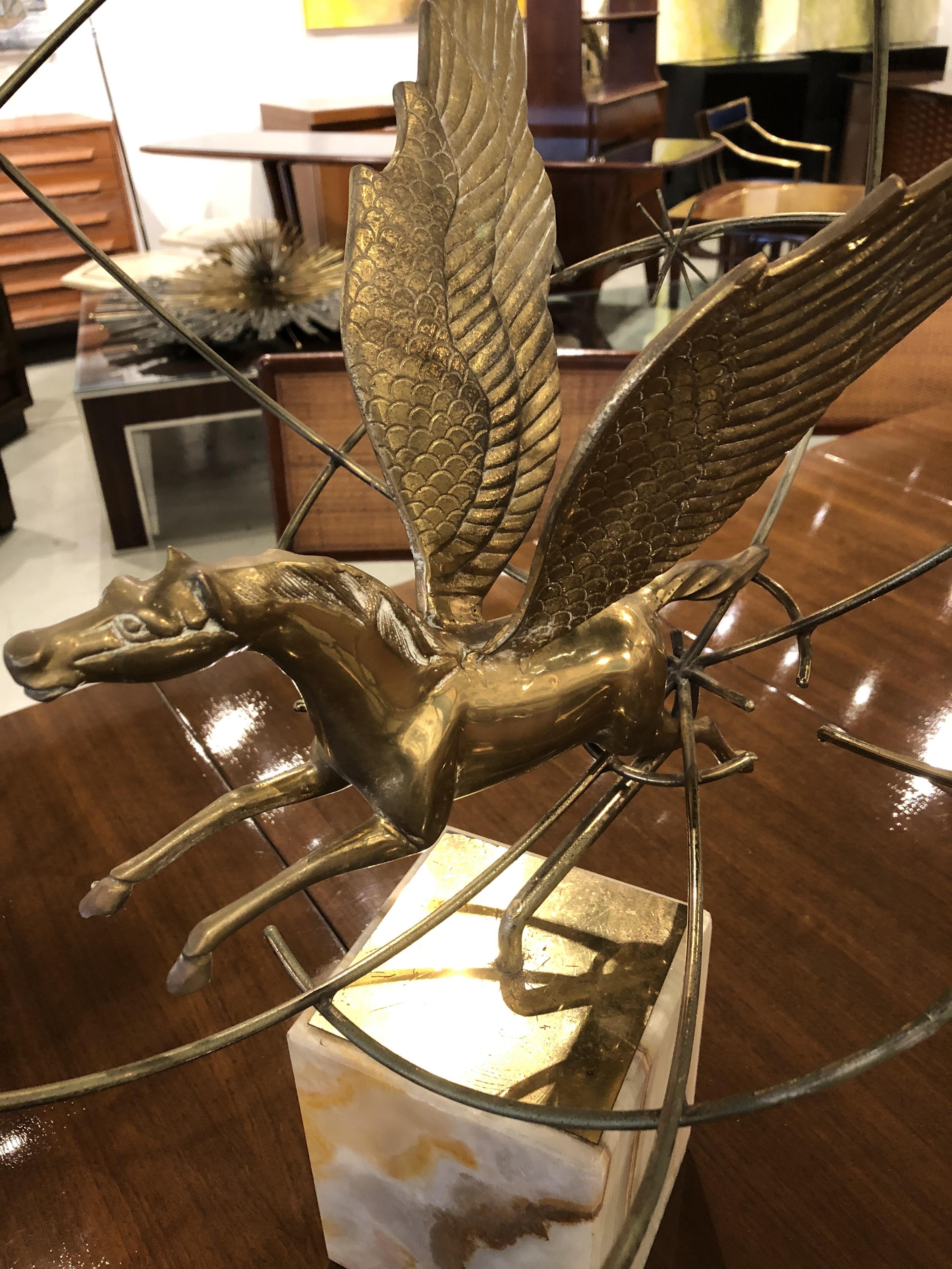 American Modern Onyx and Brass Sculpture of a Globe and Pegasus, Curtis Jere In Good Condition For Sale In Hollywood, FL