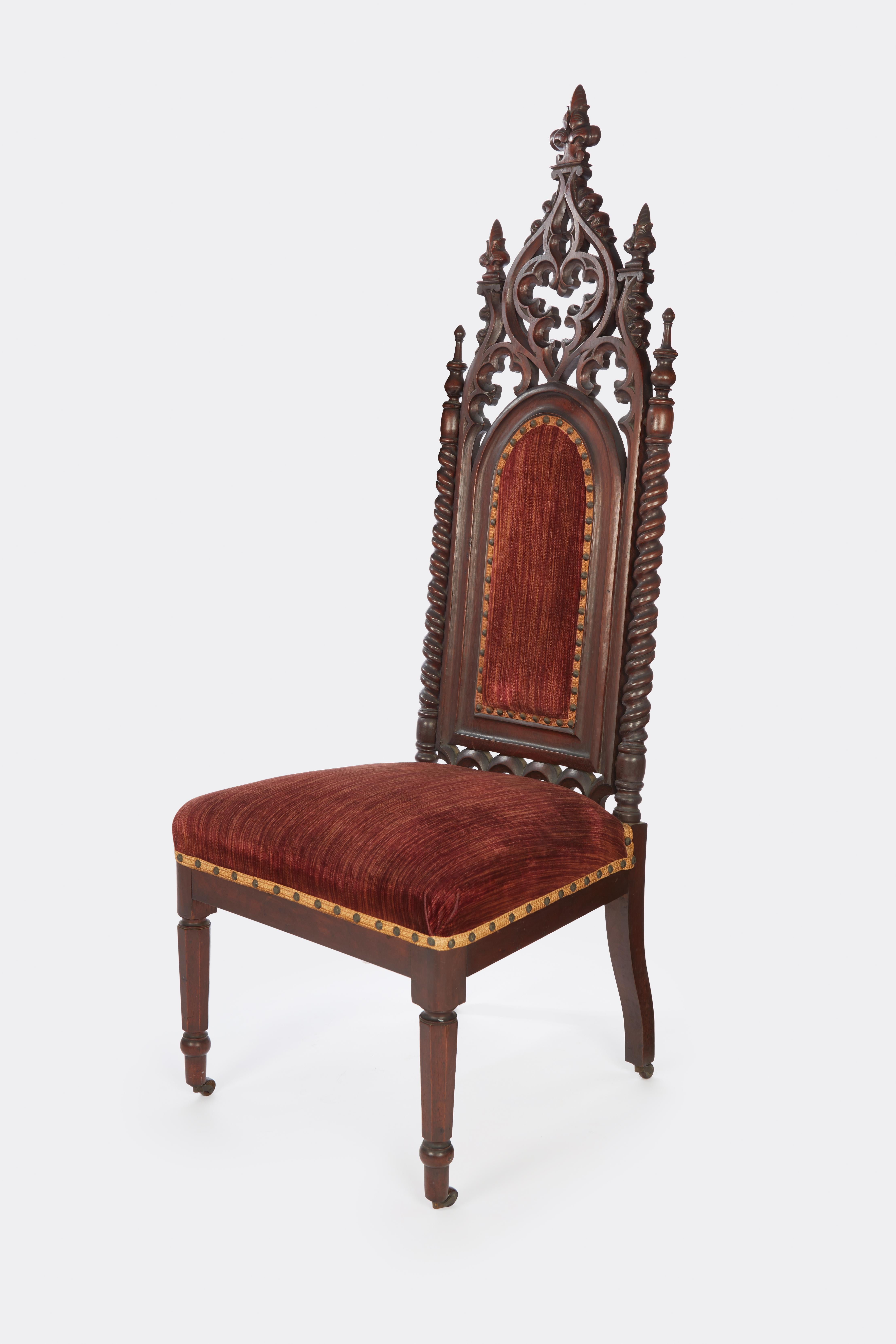 American Neo-Gothic Carved Walnut Side Chair For Sale 1