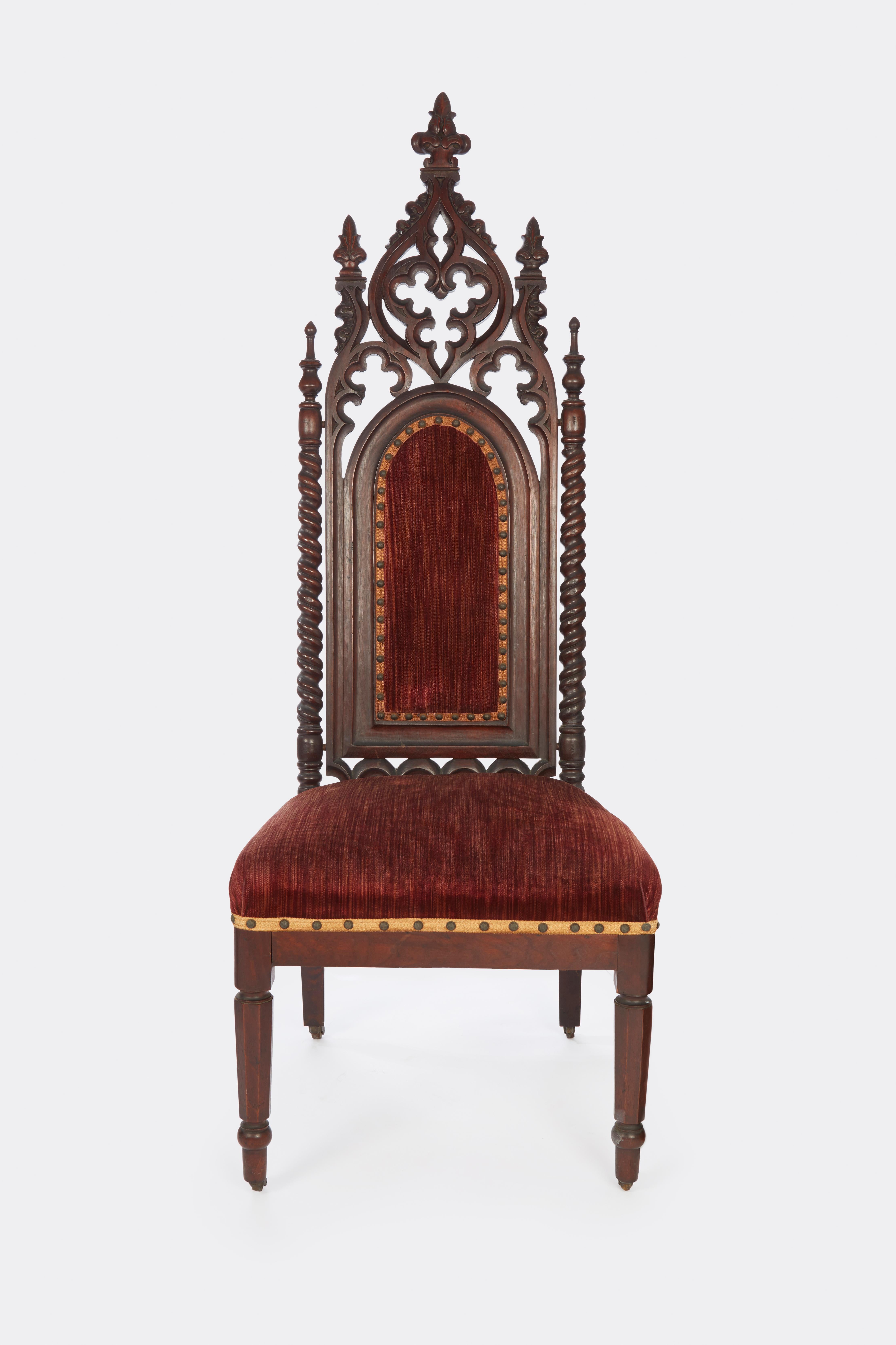 American Neo-Gothic Carved Walnut Side Chair For Sale 2