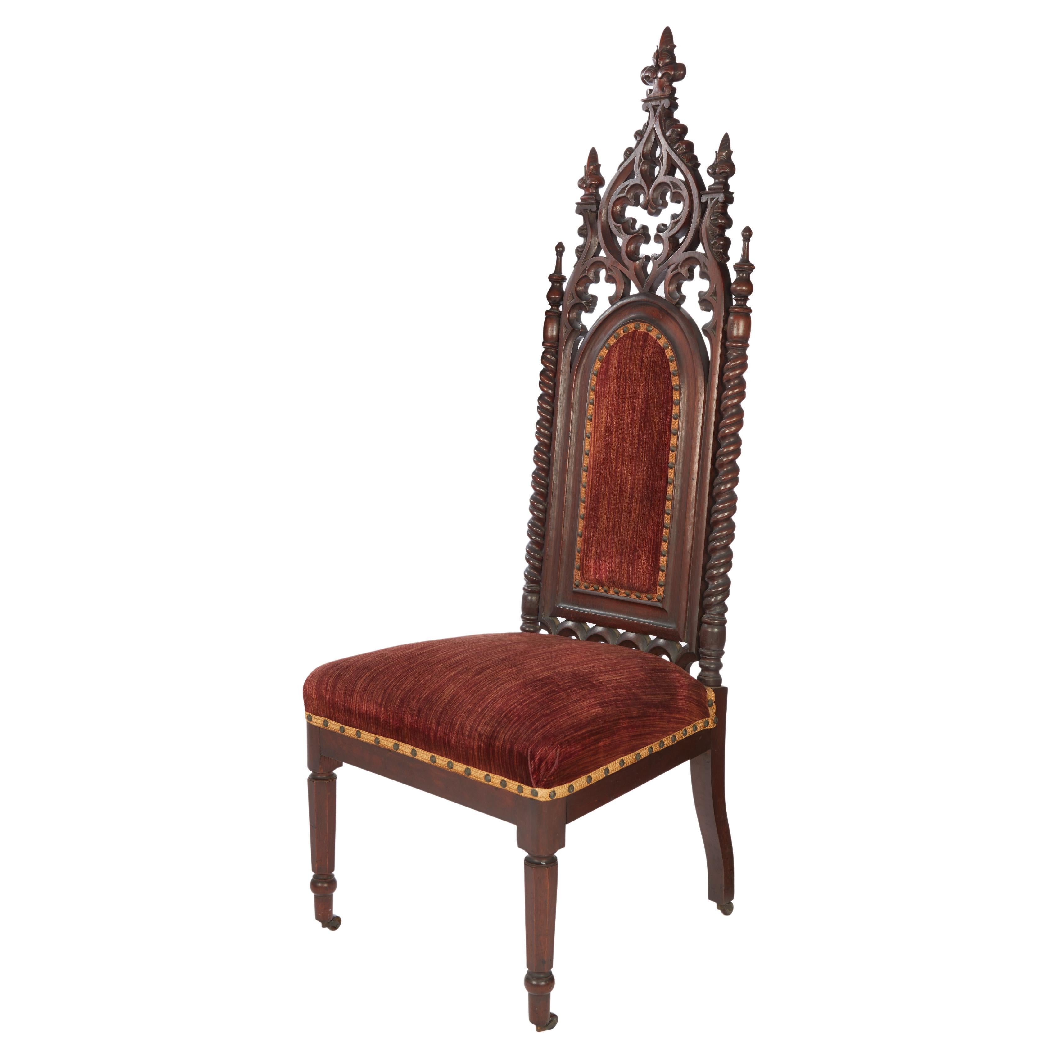 American Neo-Gothic Carved Walnut Side Chair For Sale