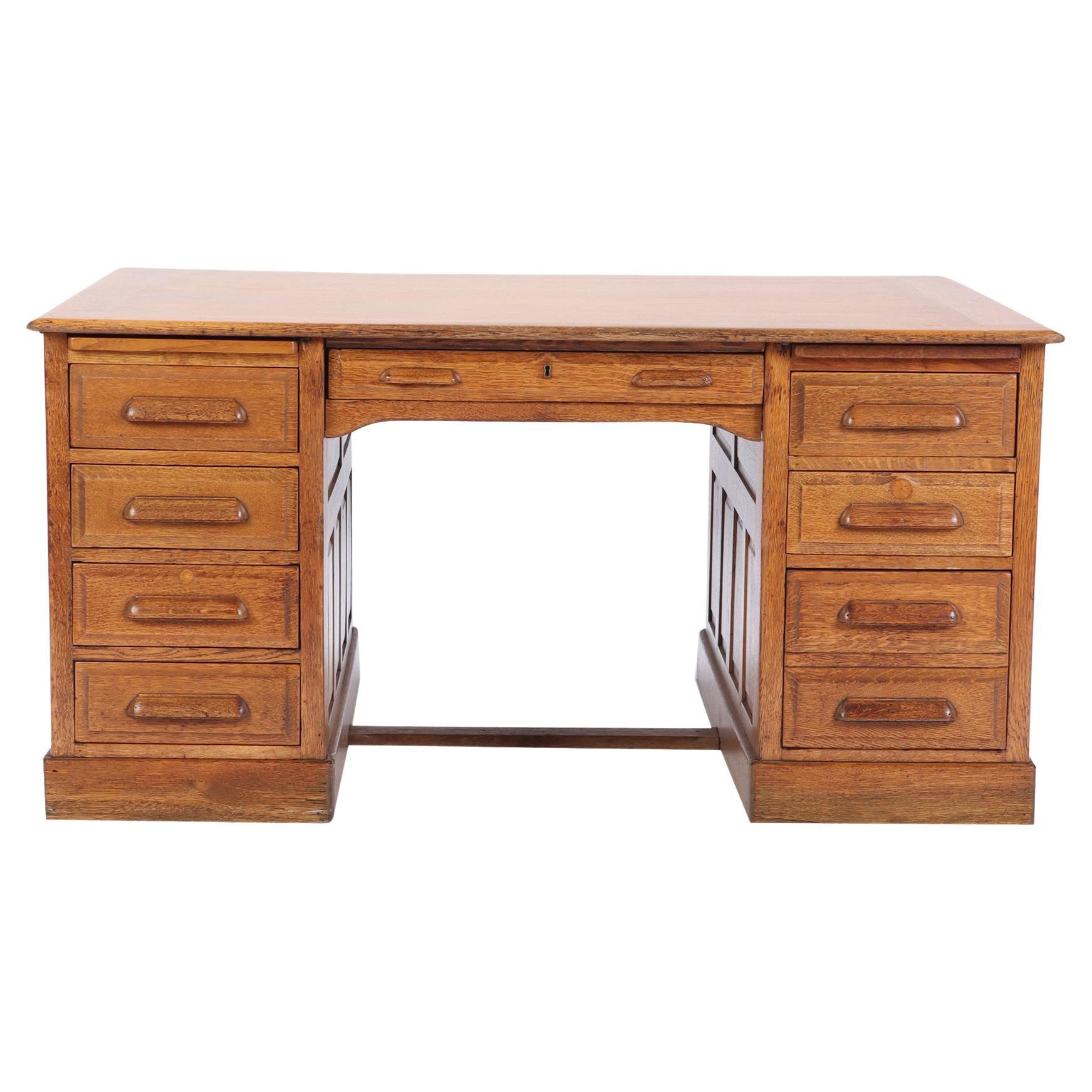 American Oak Raised Panel Partners Desk, circa 1900