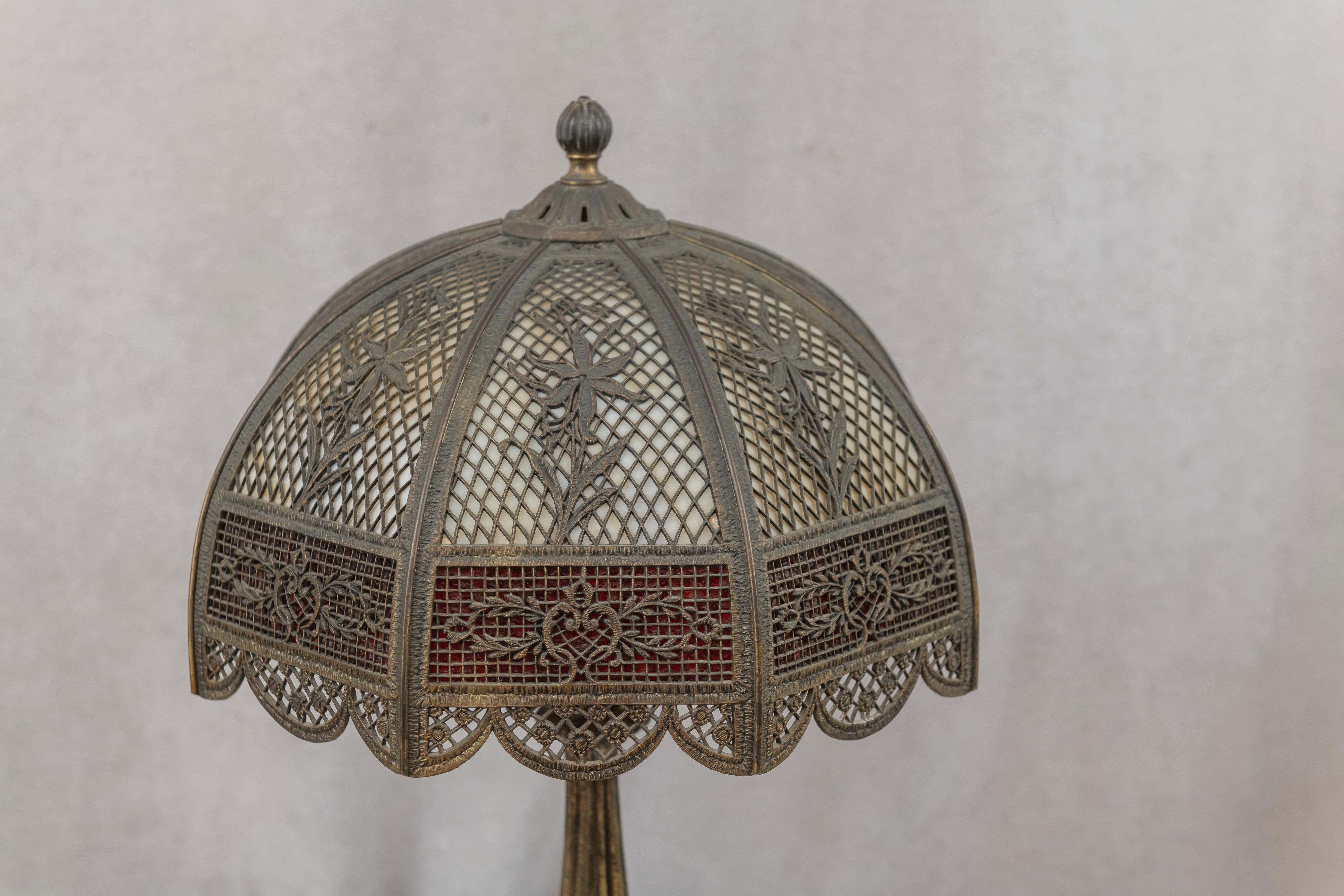 An American Panel Lamp w/ Metal Overlay, Signed B & H, ca. 1915 For Sale 4