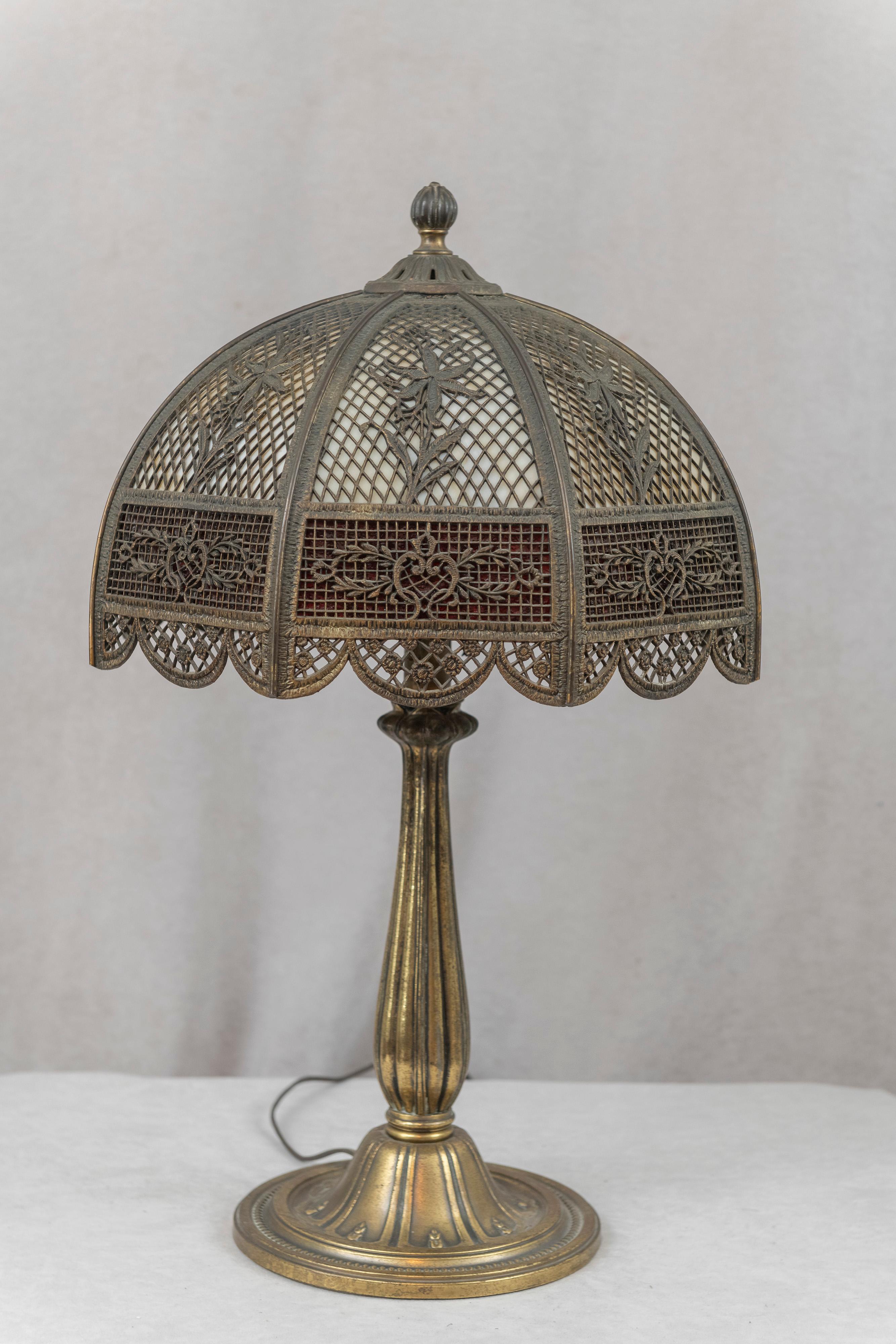 An American Panel Lamp w/ Metal Overlay, Signed B & H, ca. 1915 For Sale 5