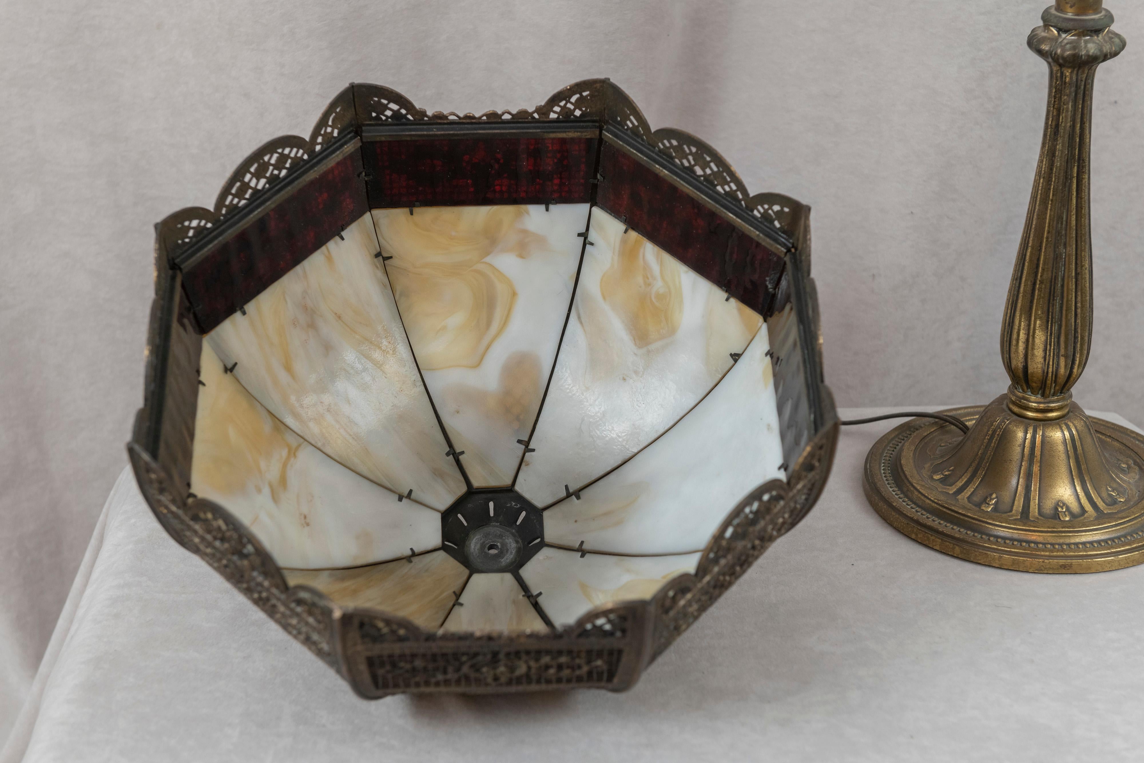 An American Panel Lamp w/ Metal Overlay, Signed B & H, ca. 1915 For Sale 6