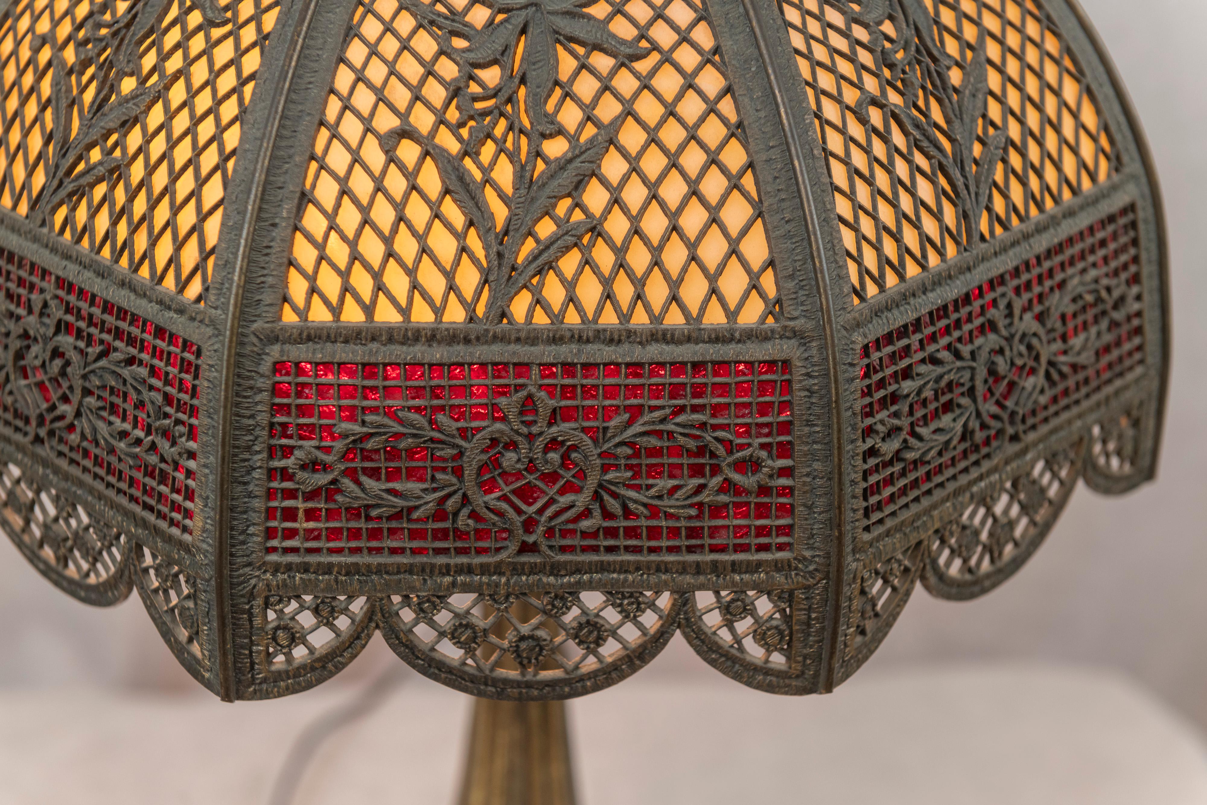 Early 20th Century An American Panel Lamp w/ Metal Overlay, Signed B & H, ca. 1915 For Sale