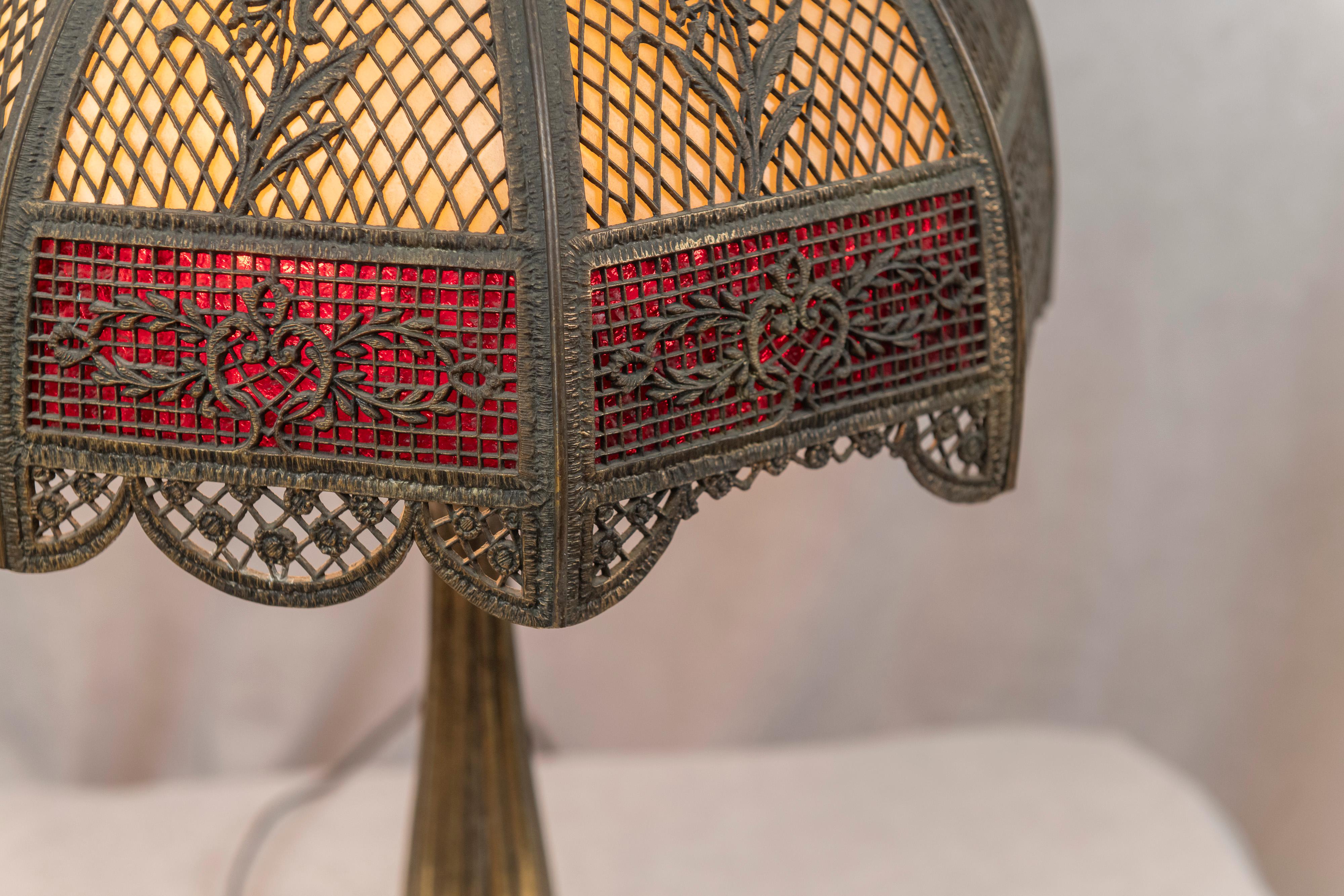 An American Panel Lamp w/ Metal Overlay, Signed B & H, ca. 1915 For Sale 1