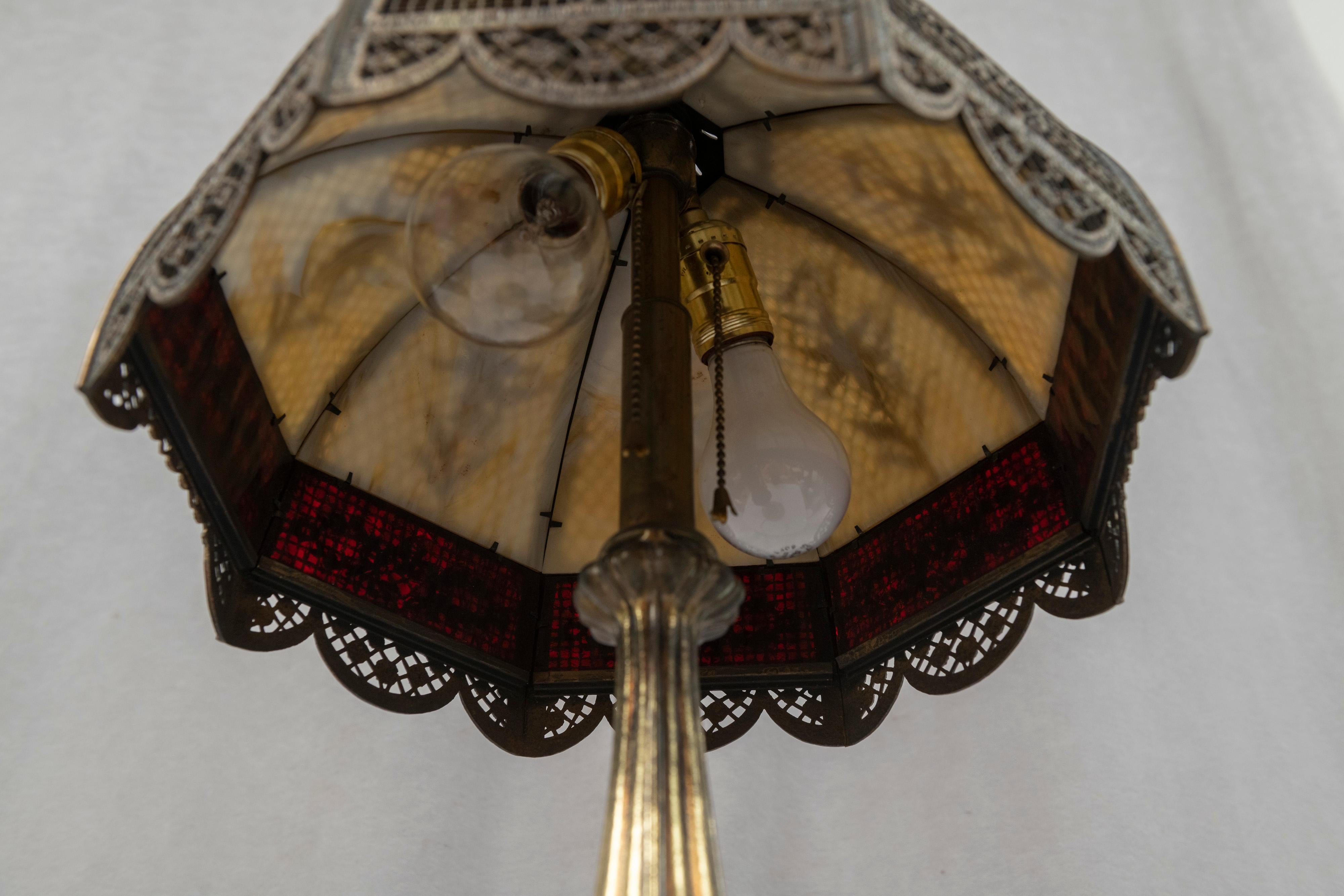 An American Panel Lamp w/ Metal Overlay, Signed B & H, ca. 1915 For Sale 2