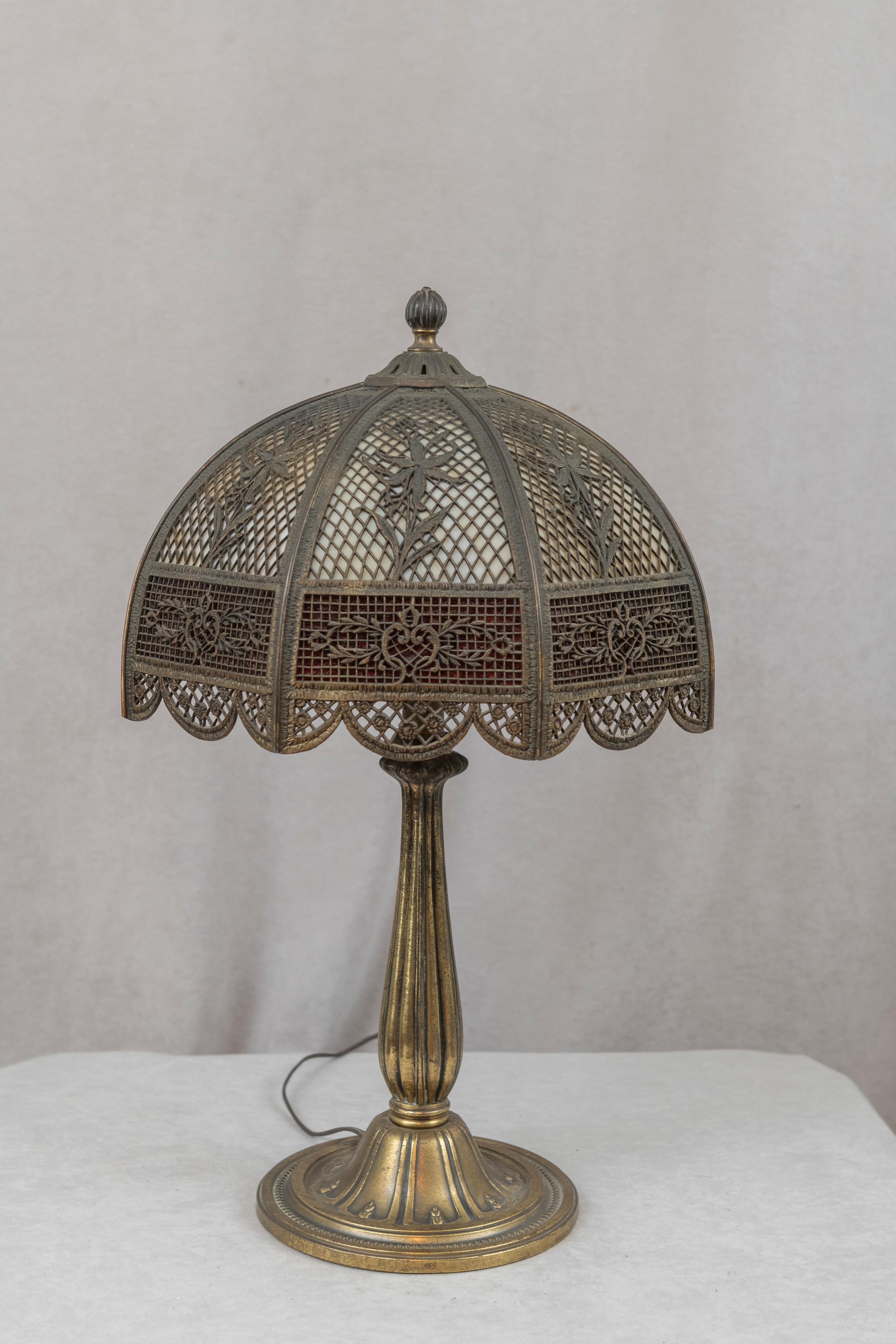 An American Panel Lamp w/ Metal Overlay, Signed B & H, ca. 1915 For Sale 3