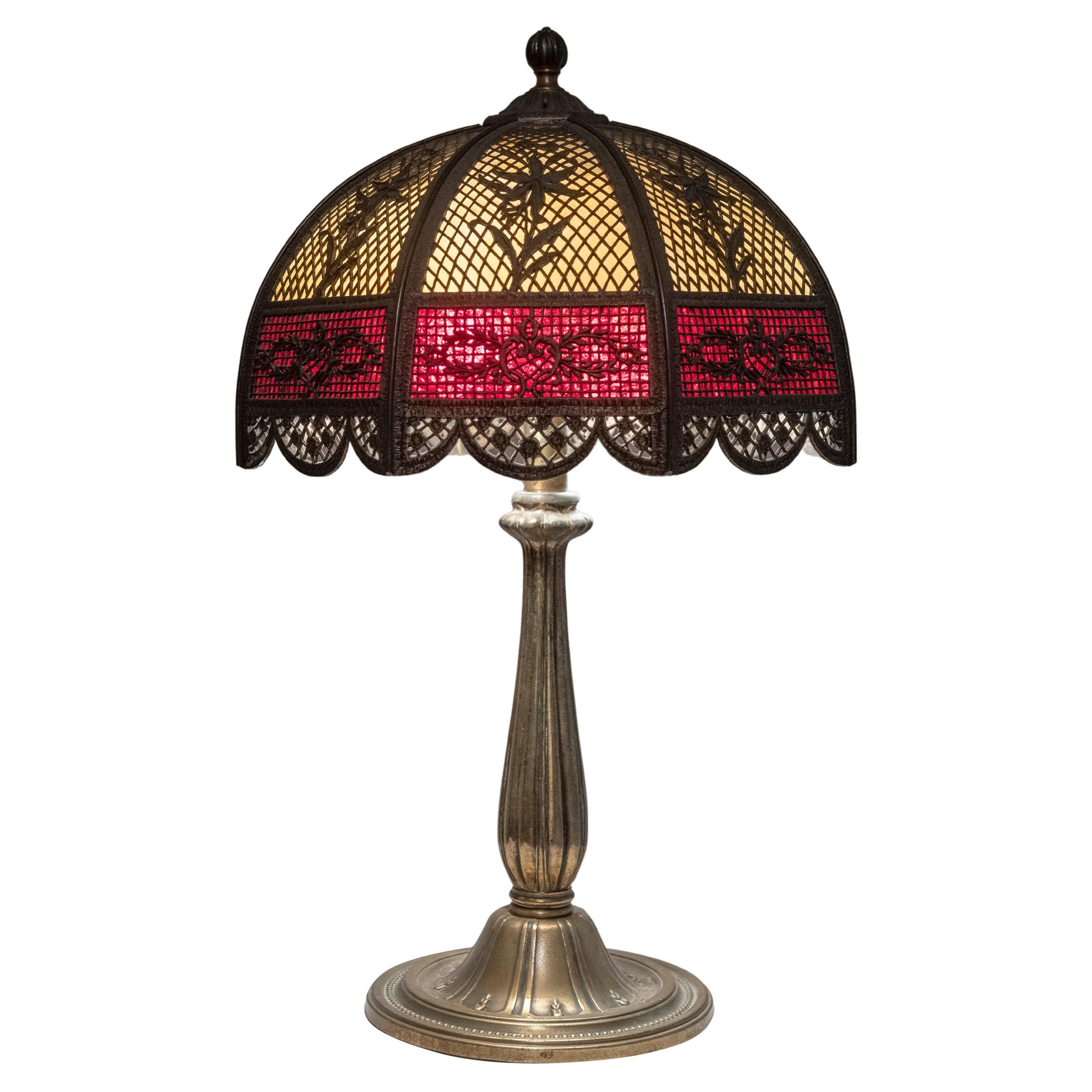 An American Panel Lamp w/ Metal Overlay, Signed B & H, ca. 1915