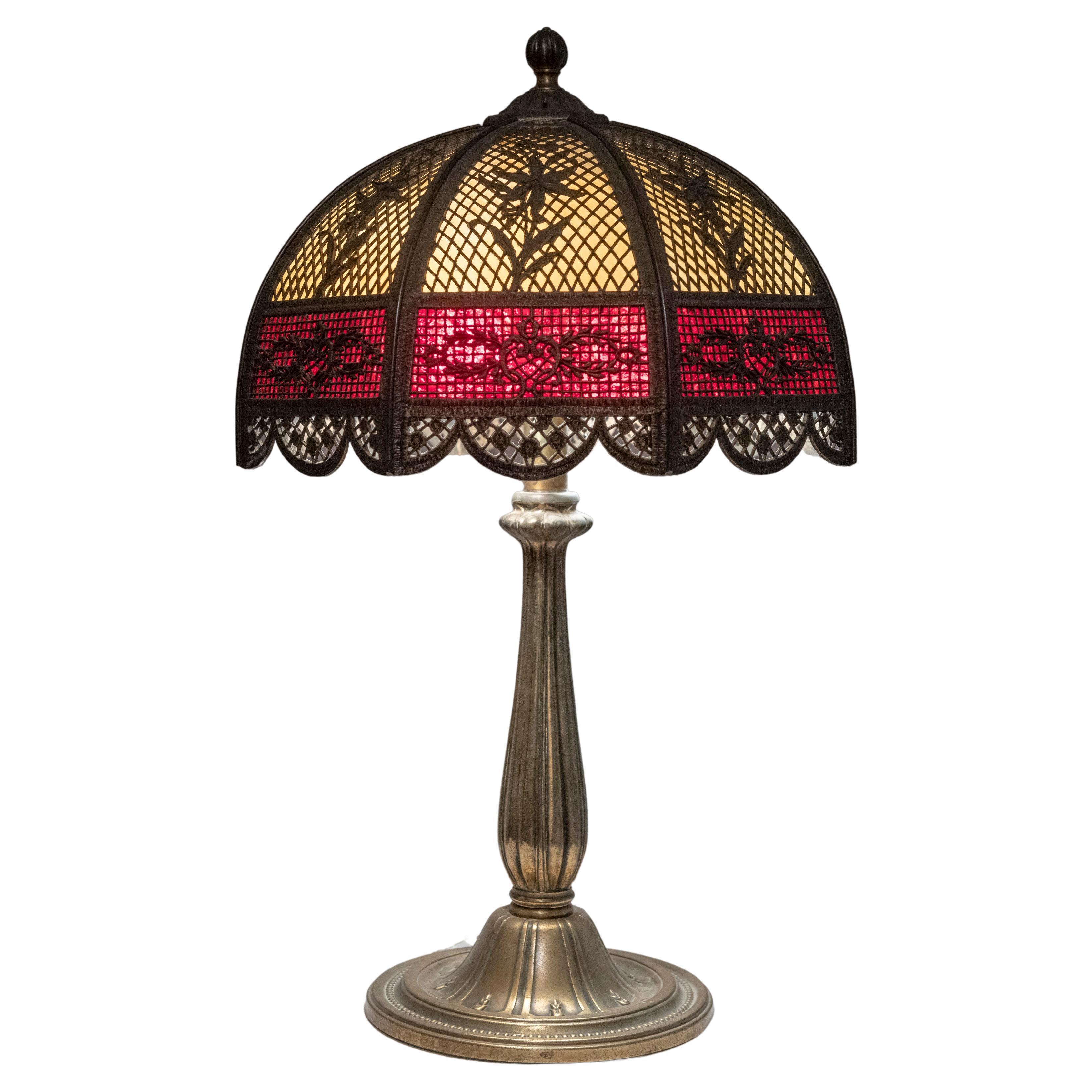 An American Panel Lamp w/ Metal Overlay, Signed B & H, ca. 1915