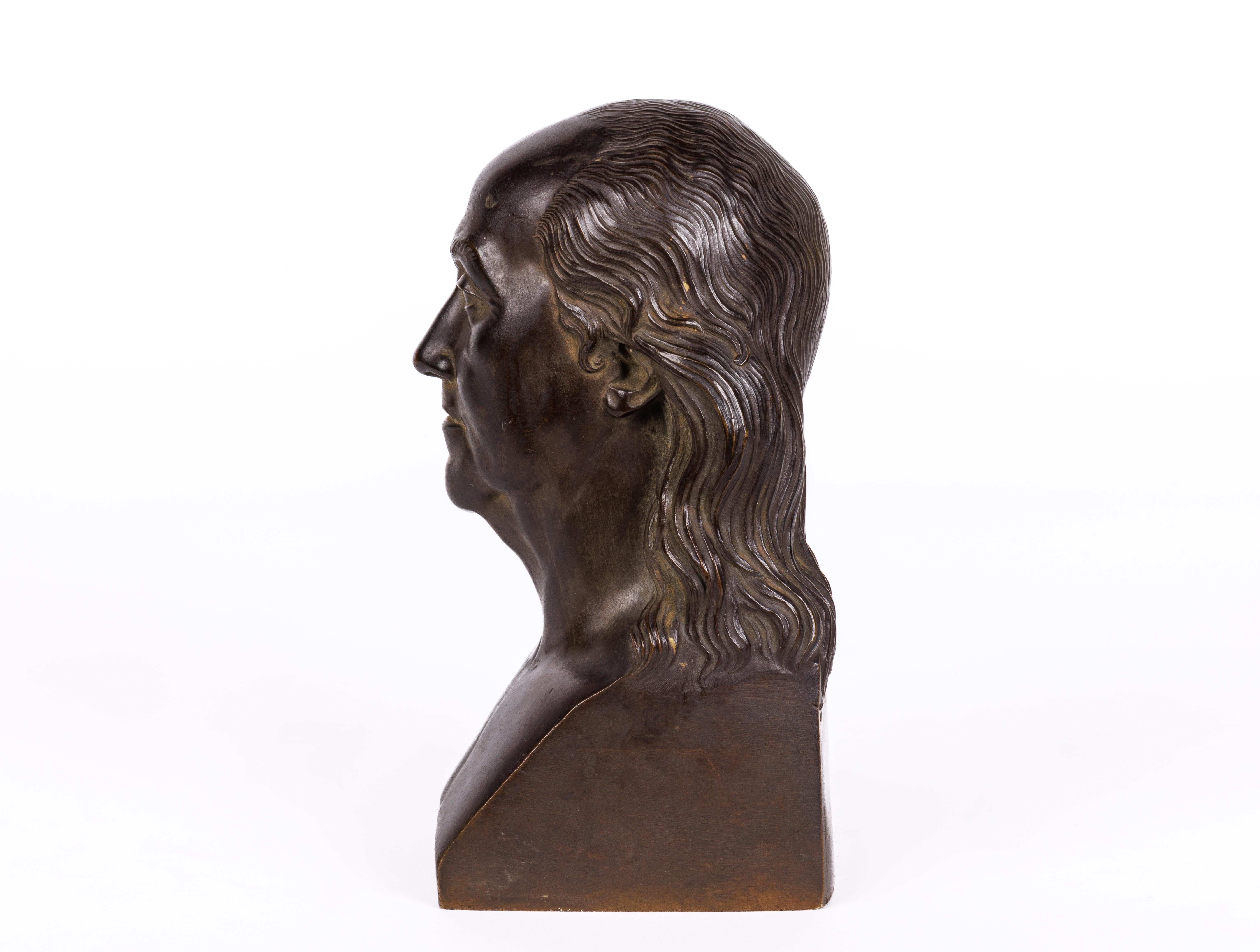 American Patinated Bronze Bust of Benjamin Franklin, C. 1850 In Good Condition In New York, NY