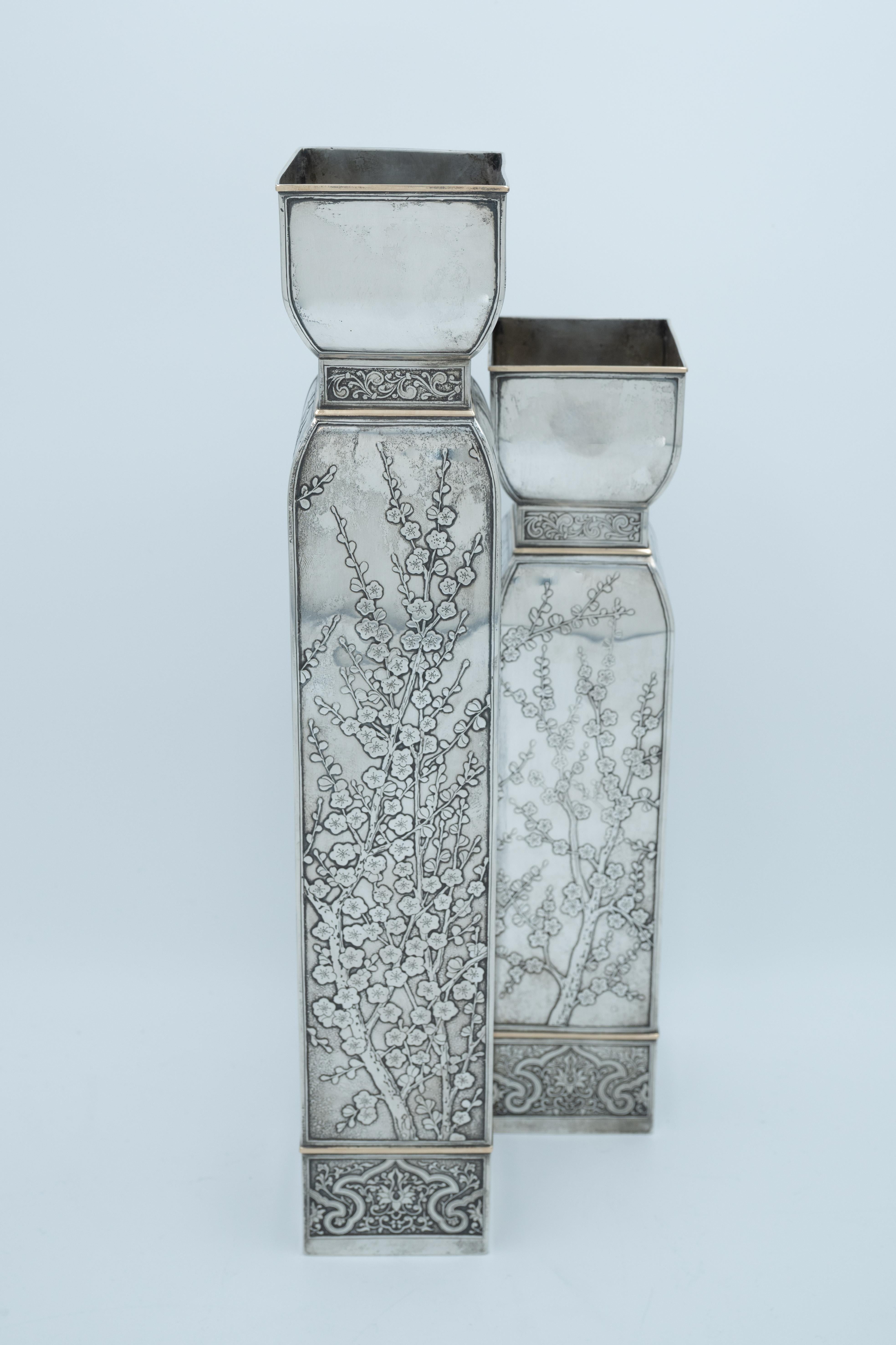 Oro Doppio vaso americano in argento e oro 14 carati, CIRCA 1900 in vendita