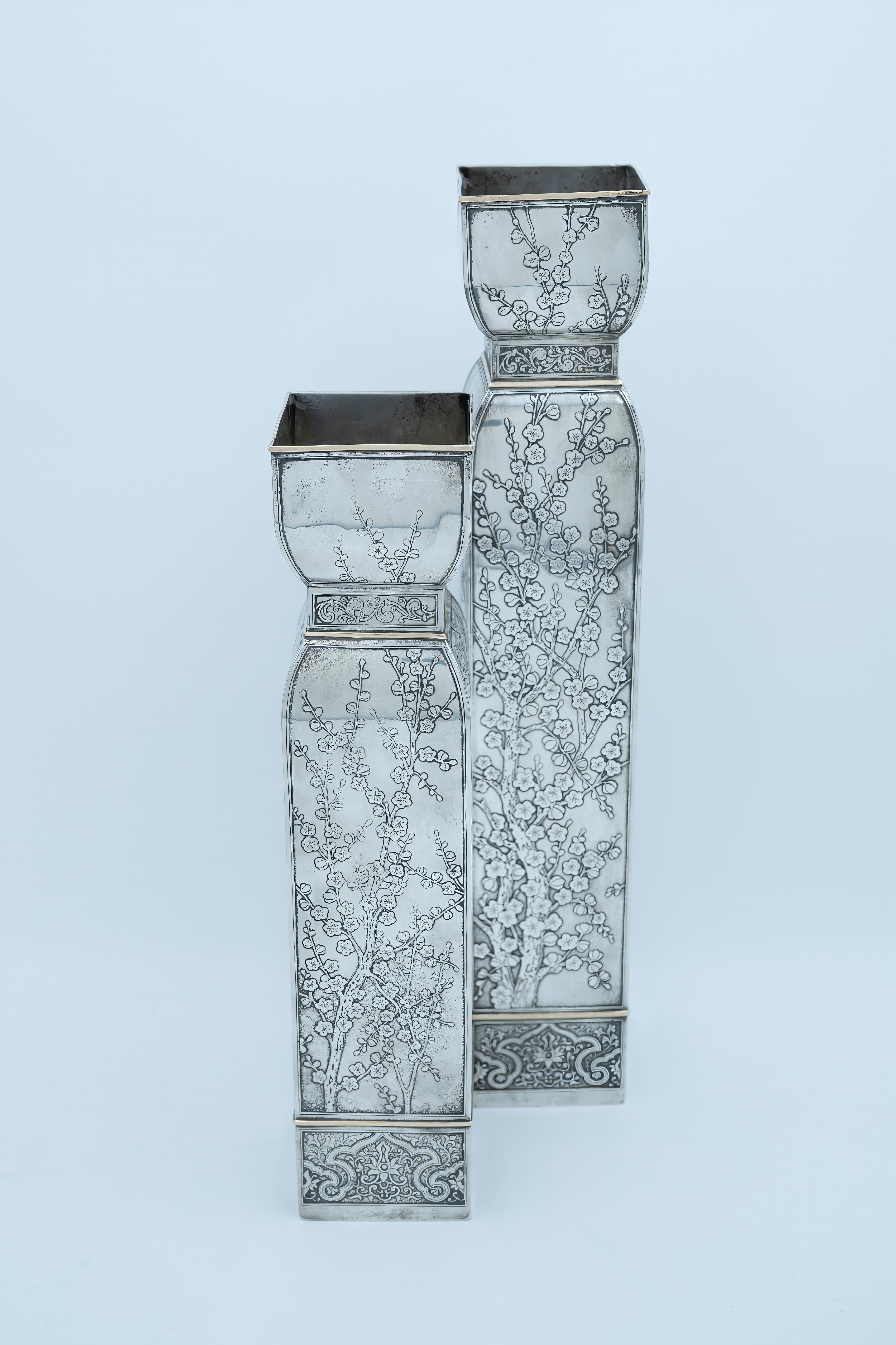 Doppio vaso americano in argento e oro 14 carati, CIRCA 1900 in vendita 1
