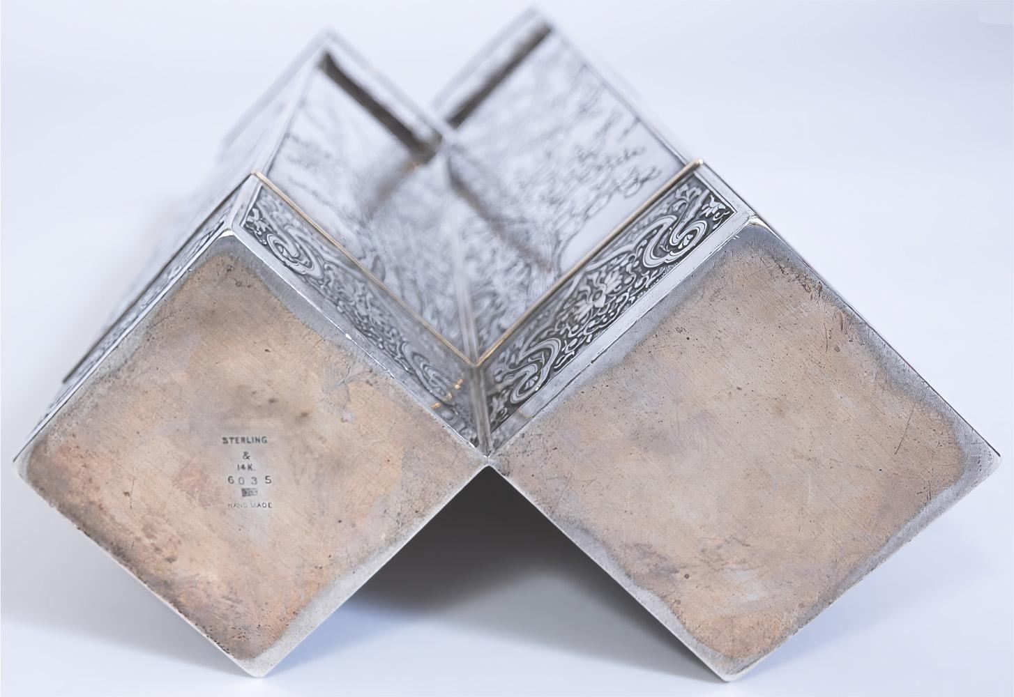 Doppio vaso americano in argento e oro 14 carati, CIRCA 1900 in vendita 2