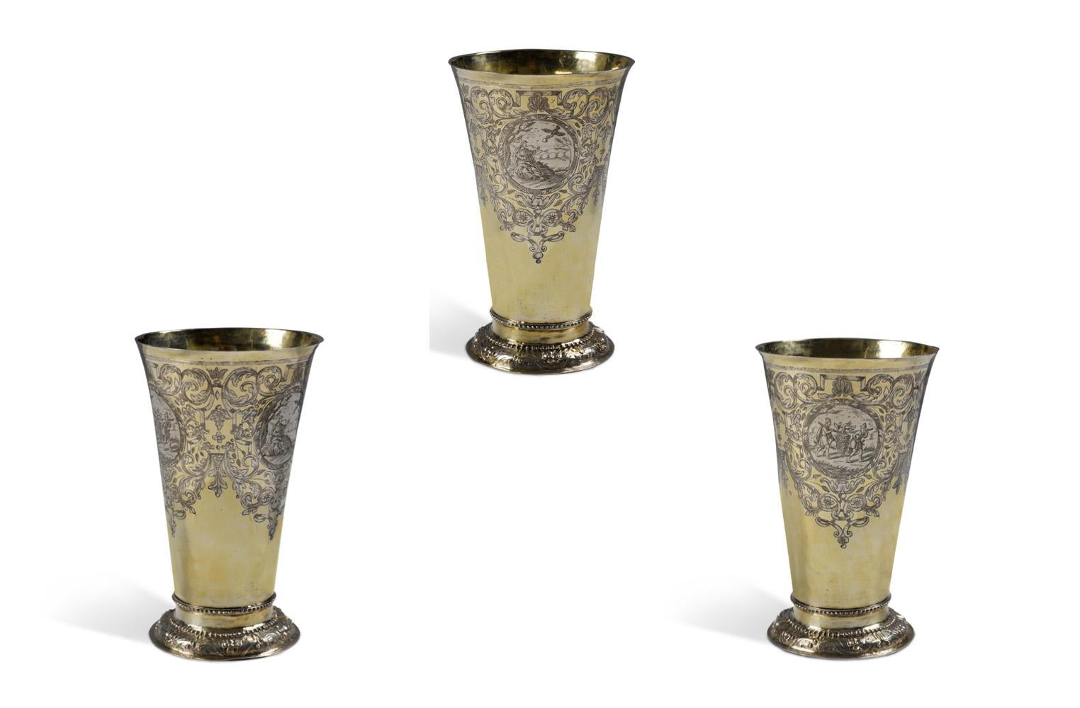 Dorato Bicchiere tedesco in argento dorato, Samuel Birckenholtz, Francoforte, circa 1710 in vendita