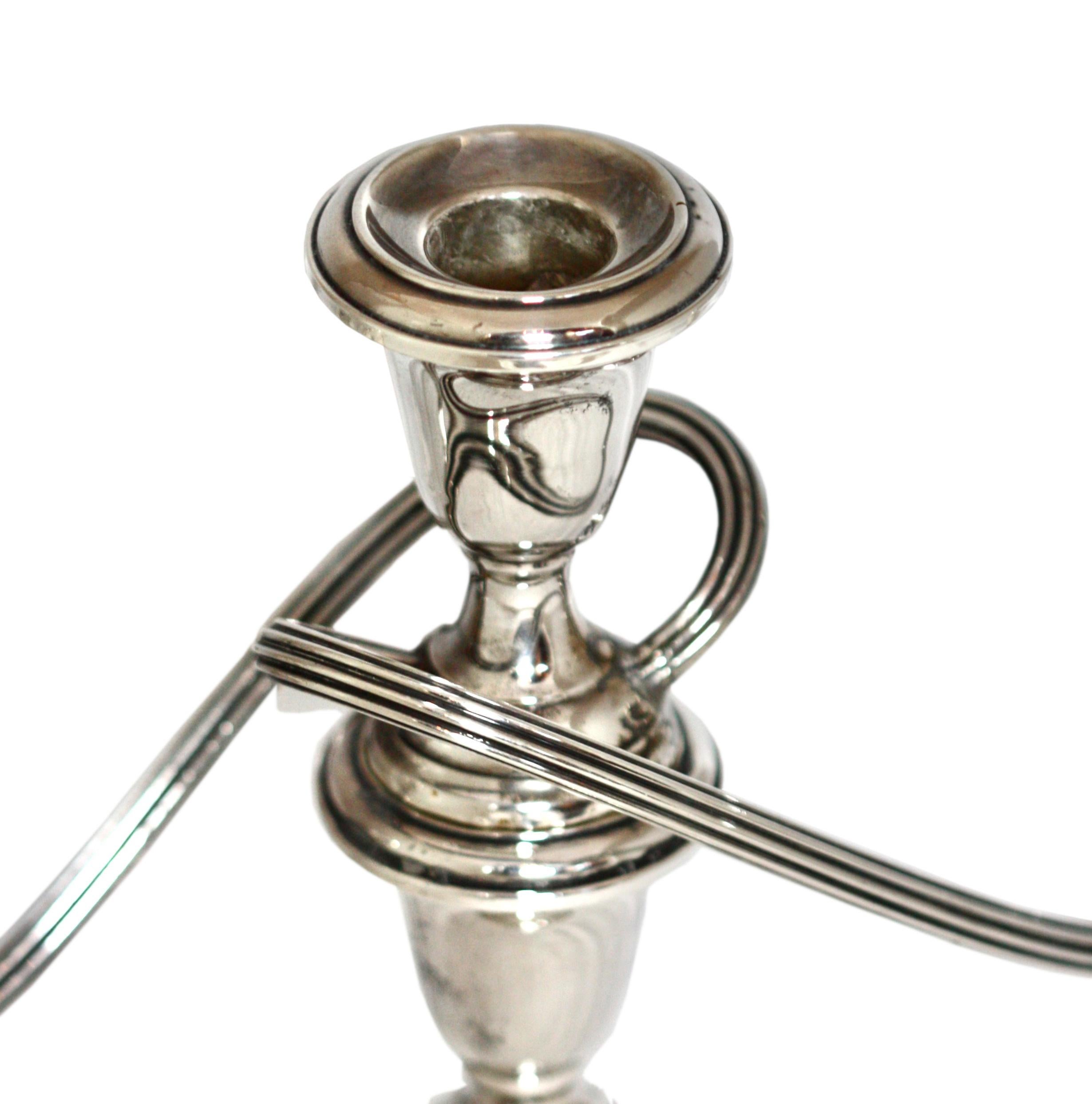 American Silver Three-Light Candelabra In Good Condition For Sale In West Palm Beach, FL