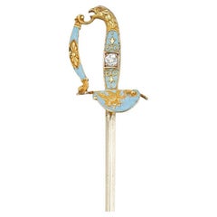Antique American Sword Diamond and Blue Enamel Stick-Pin