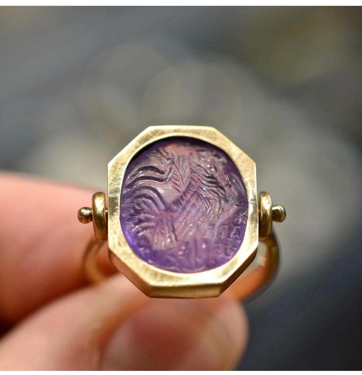An Amethyst Intaglio Magical In Gold Ring Roman 3rd Century AD For Sale 2