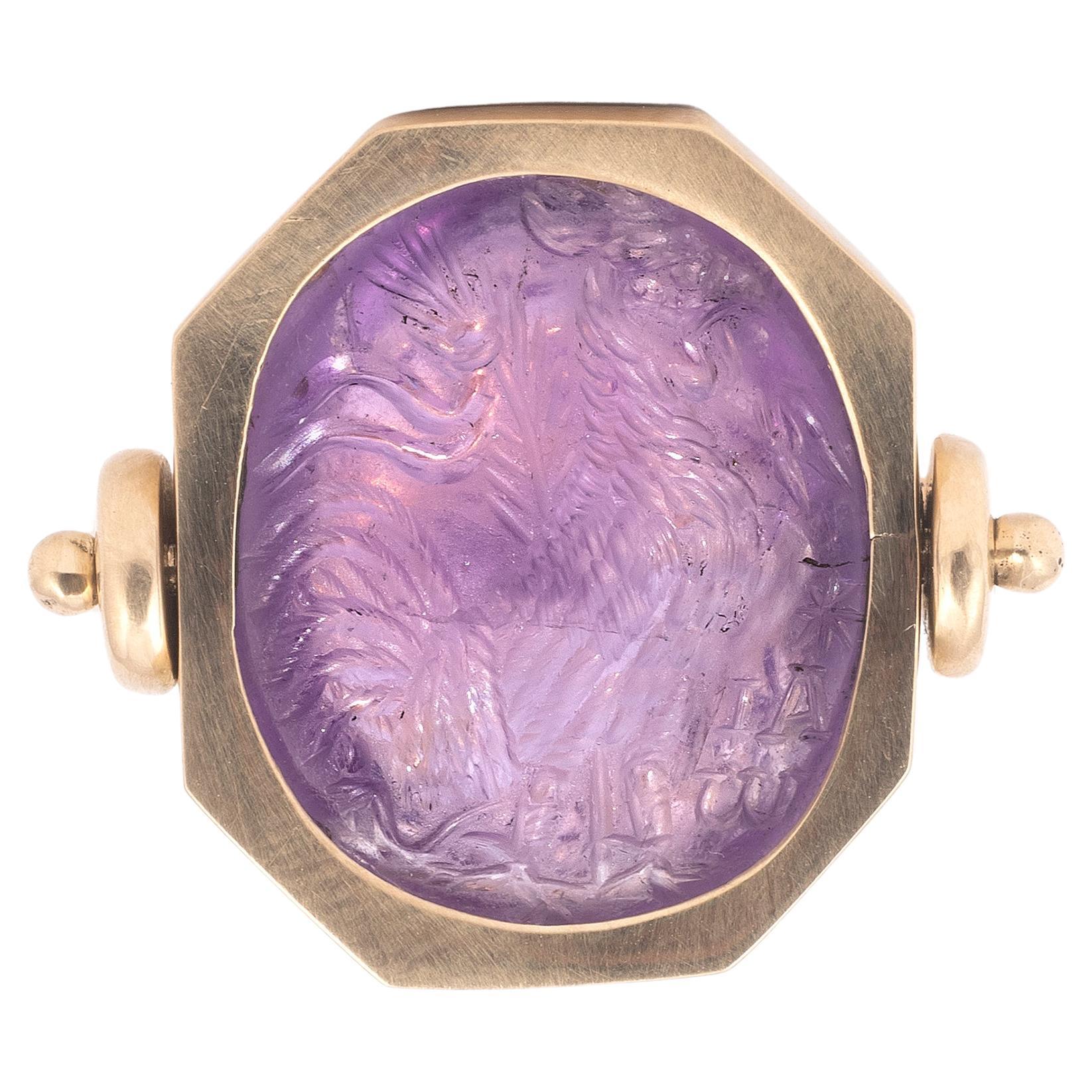 An Amethyst Intaglio Magical In Gold Ring Roman 3rd Century AD For Sale