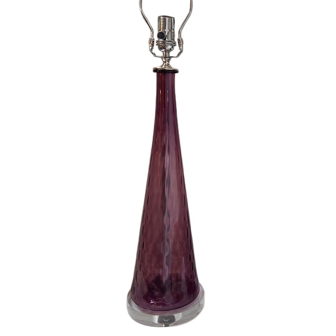 A circa 1960's Italian blown glass table lamp with lucite base.

Measurements:
Height of body: 20.5