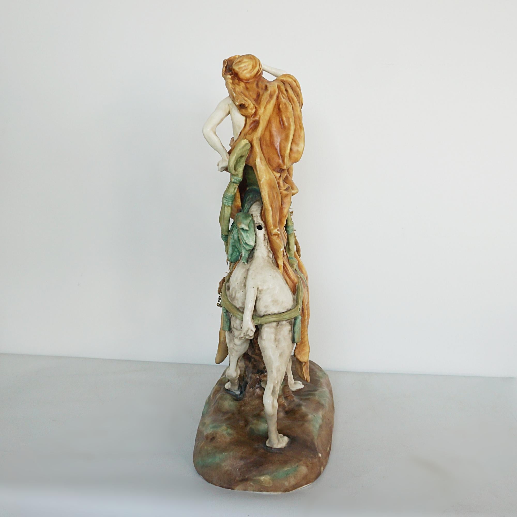An Amphora Glazed Pottery Figure of a Camel and Rider In Good Condition In Forest Row, East Sussex